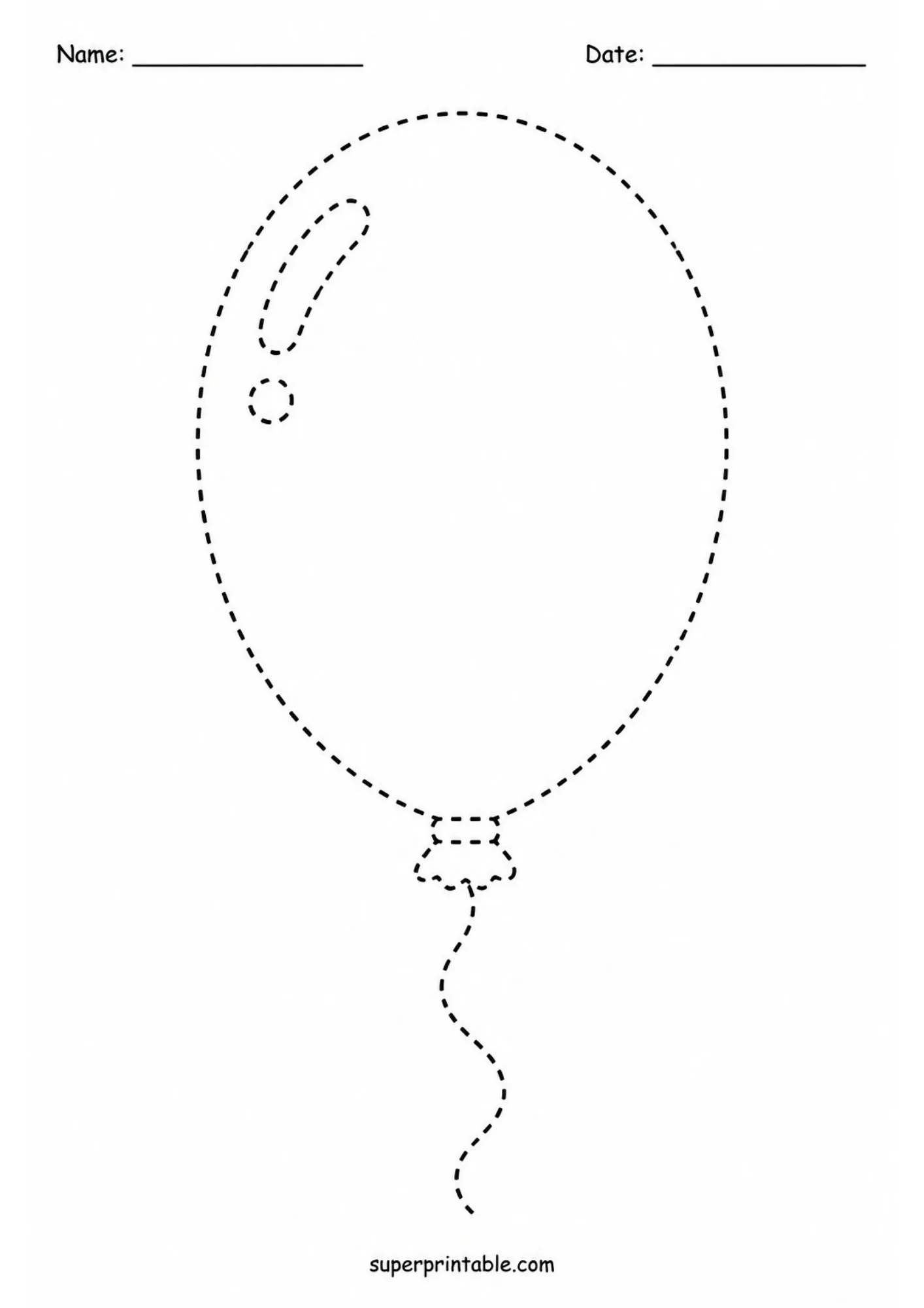 Dotted outline of a balloon for early childhood learning.