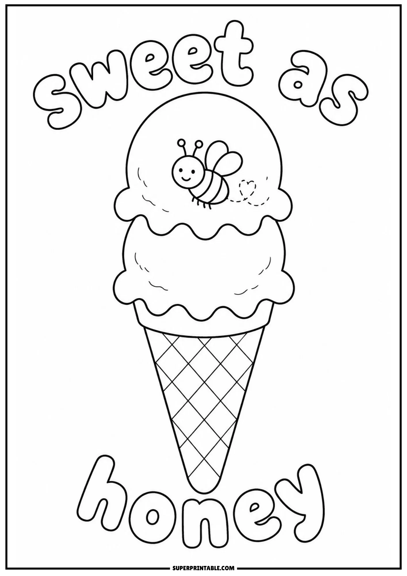 Balloon pattern ice cream cone with floating balloons for children to color