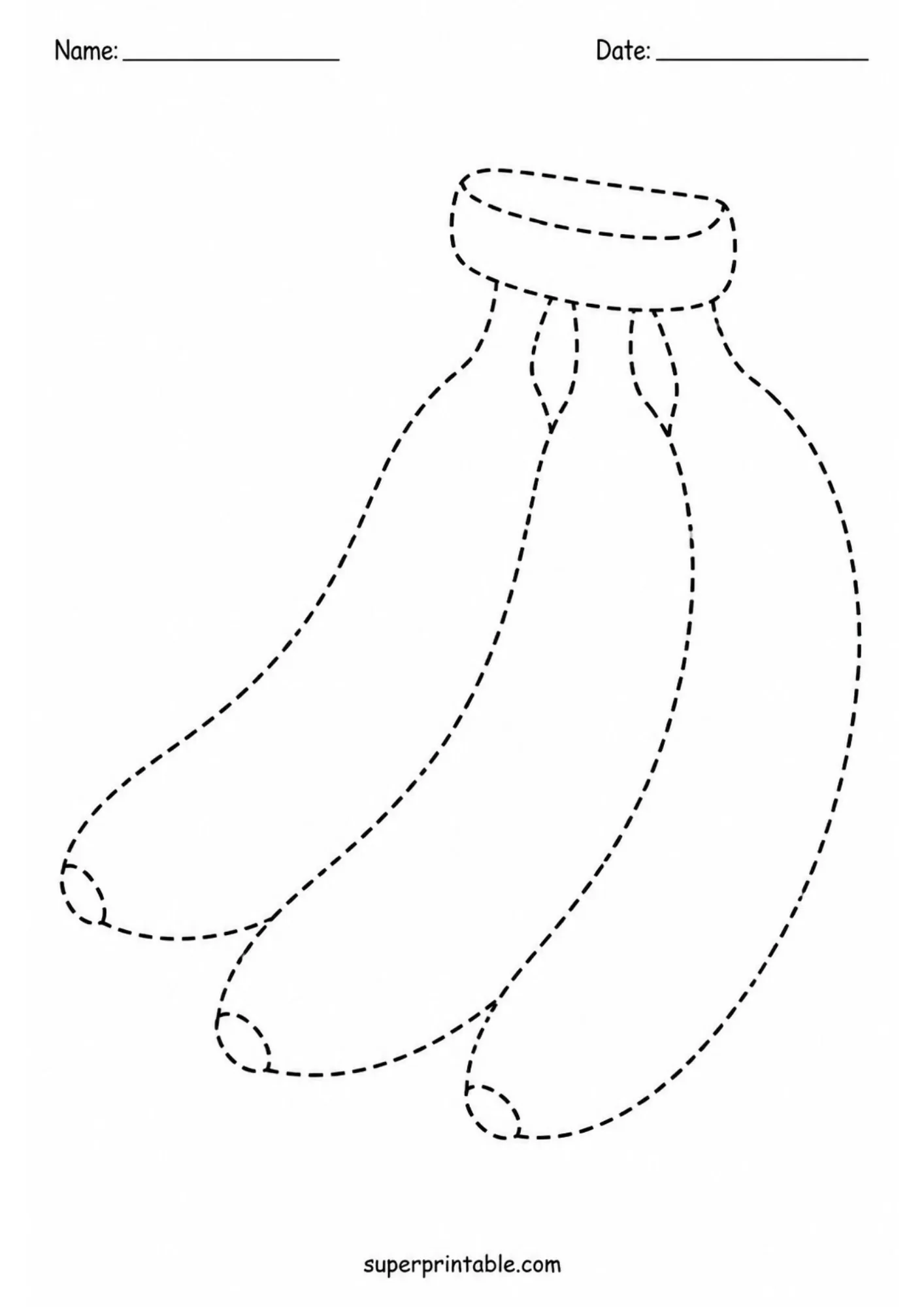 Banana bunch line art for fruits and vegetables tracing worksheets.