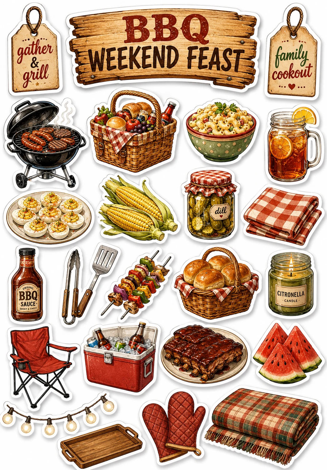 BBQ Weekend Feast Skewers Picnic Sheet featuring backyard BBQ, grill master equipment, smoked meats, and summer cookouts.