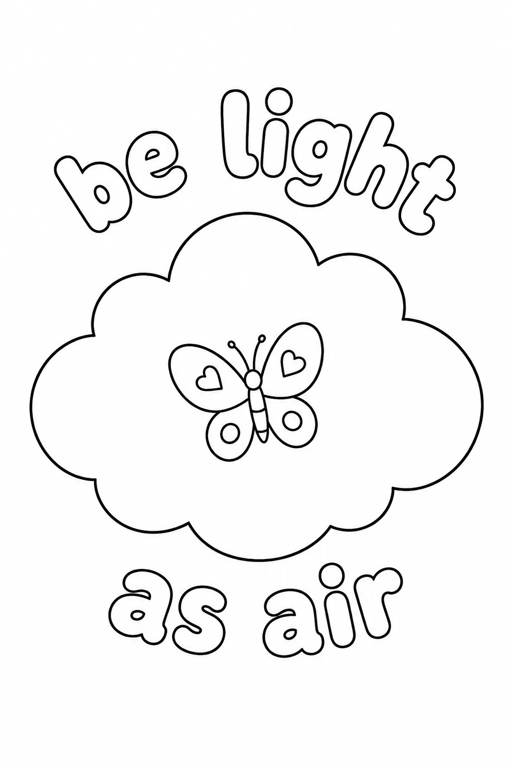 Symmetrical butterfly with heart patterns framed by be light as air.