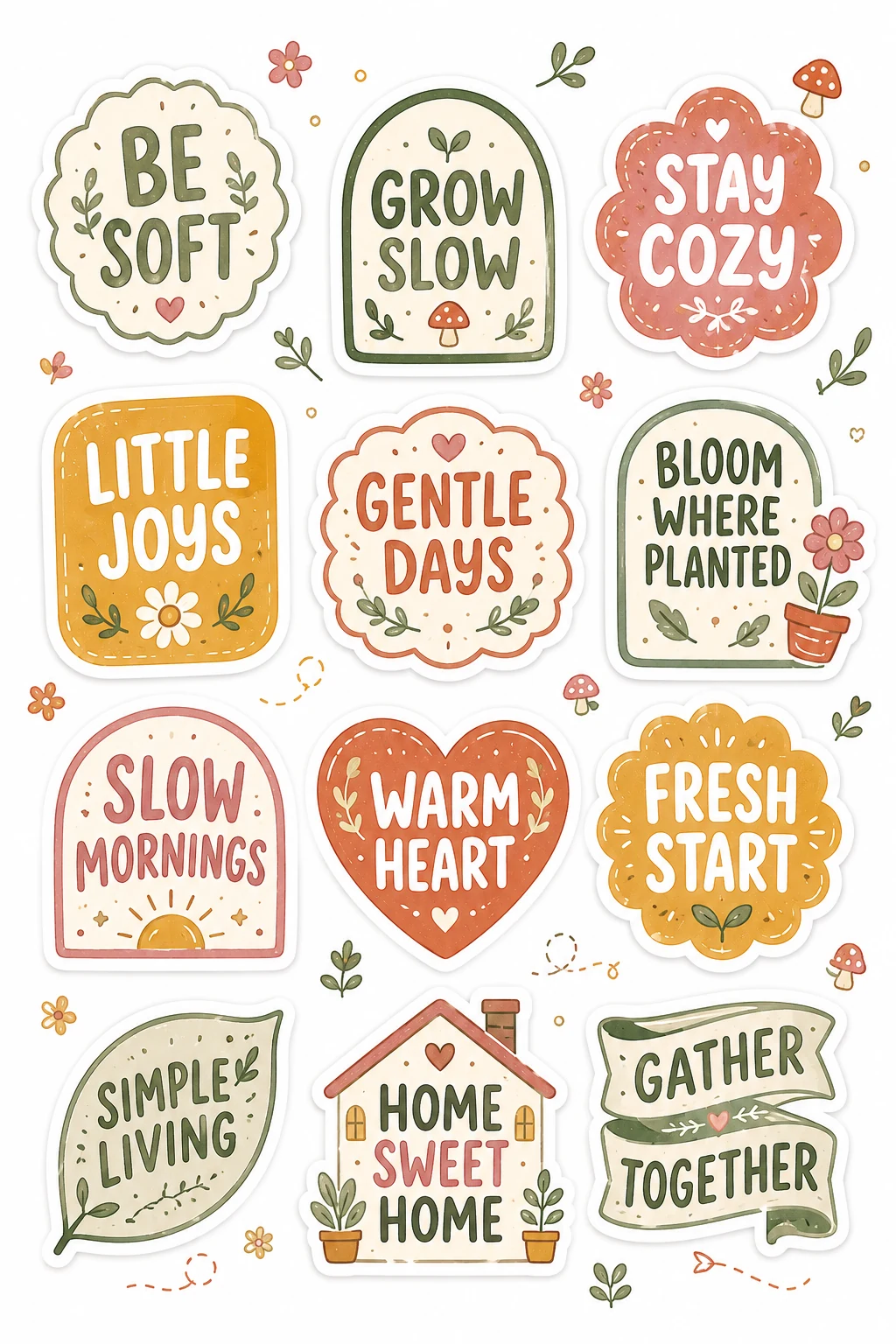 Be Soft Grow Slow Cozy Affirmation Stickers featuring daily motivation, praise badges, daily affirmations, and school rewards.