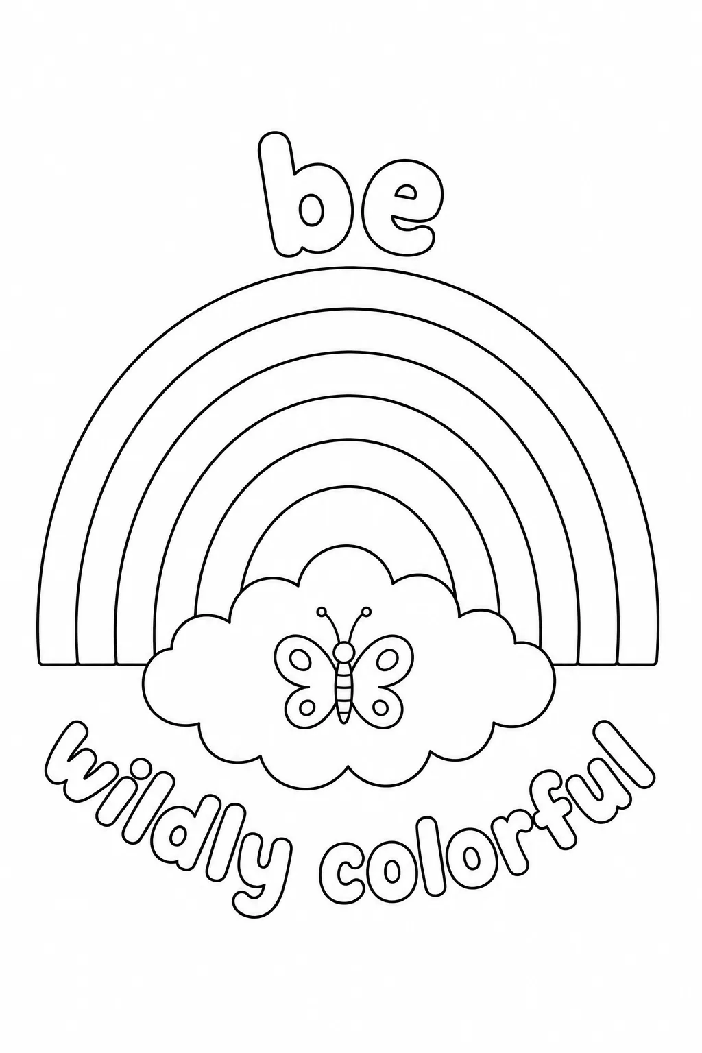 Be Wildly Colorful rainbow page with a butterfly in the cloud