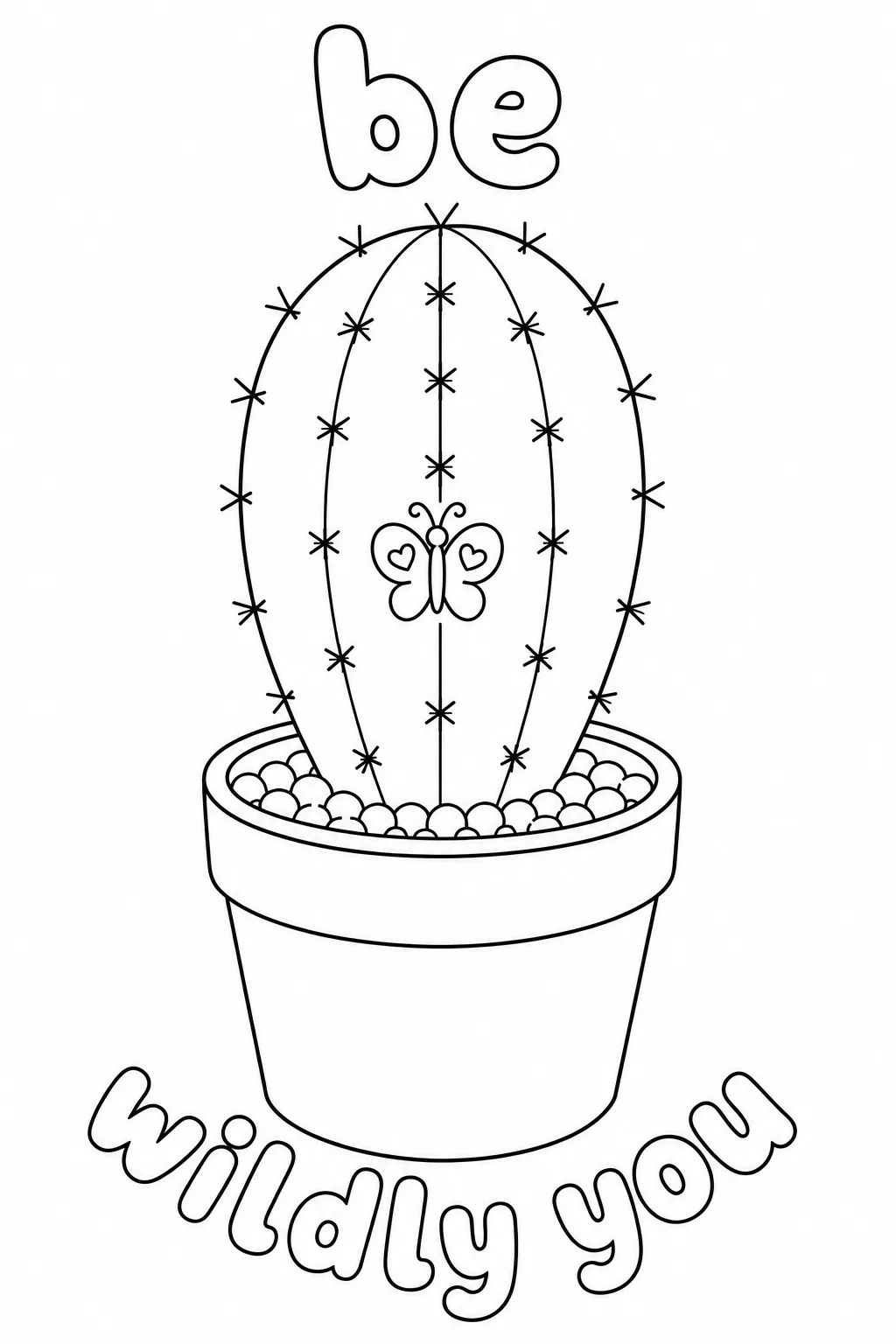 Butterfly with heart wings resting on a potted cactus.