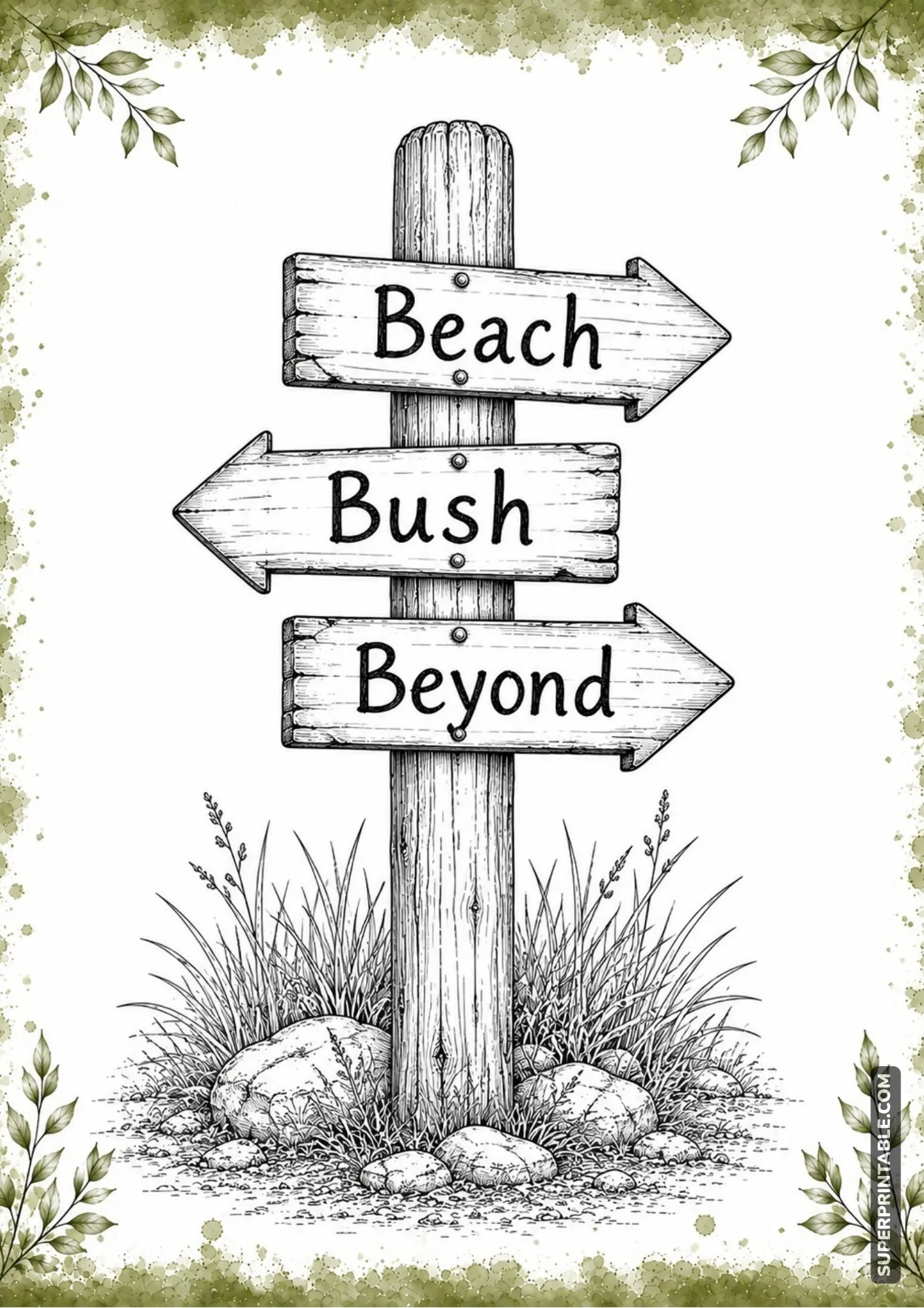 Rustic Beach Bush Beyond signpost surrounded by Australian grasses