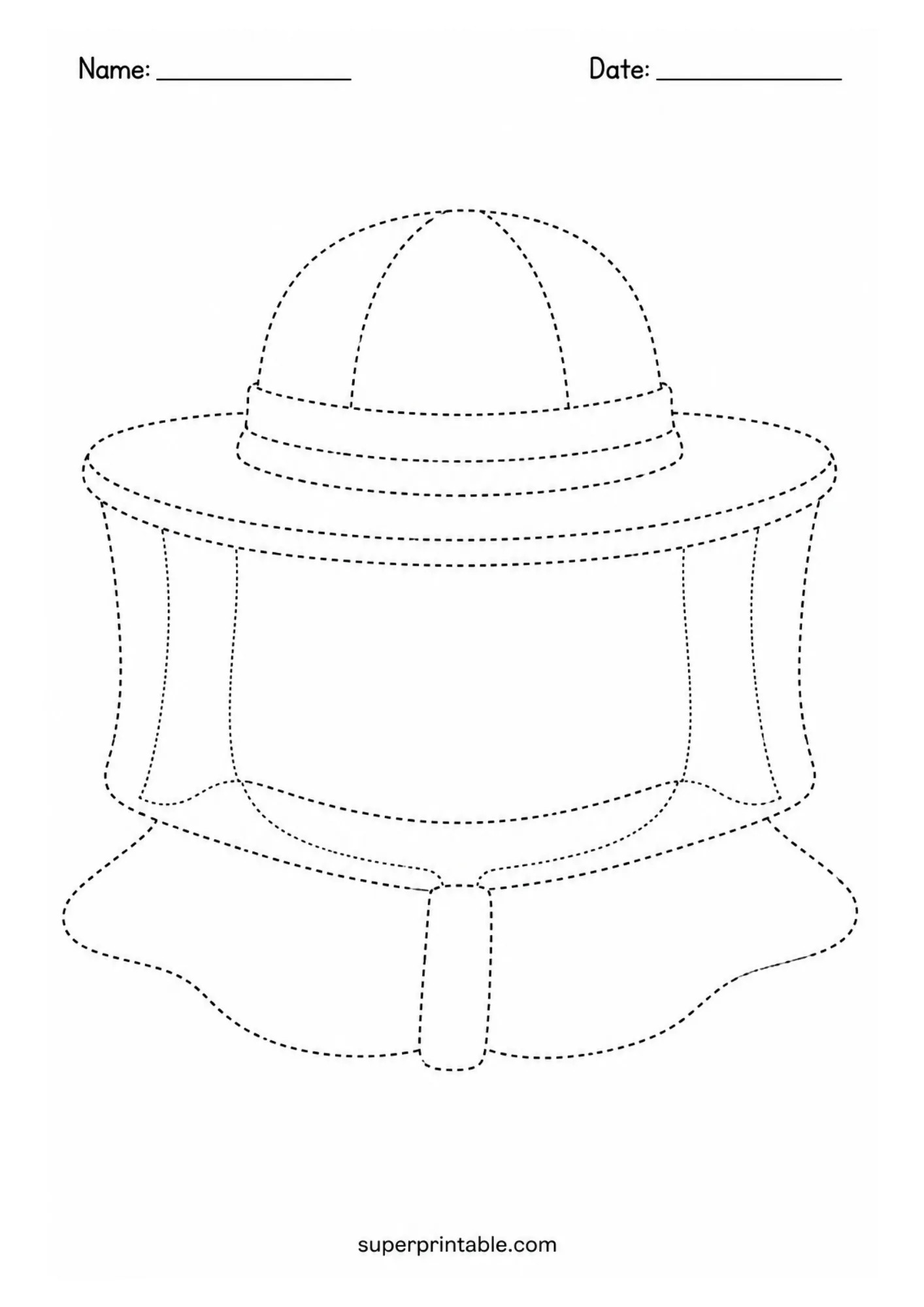 Beekeeping activity worksheets including a line art tracing page of a beekeeper protective hat and veil.