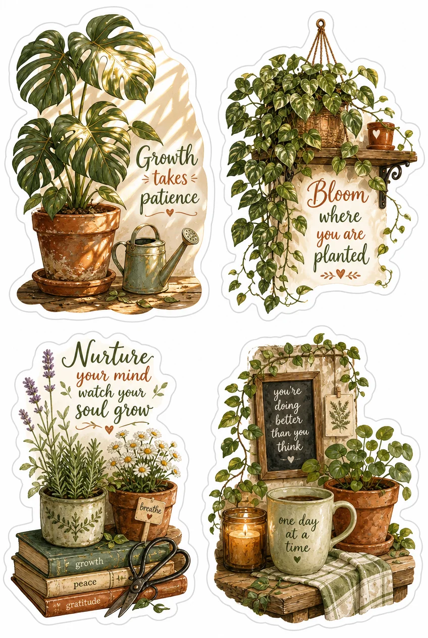 Growth Takes Patience & Bloom Botanical Sticker Sheet 01