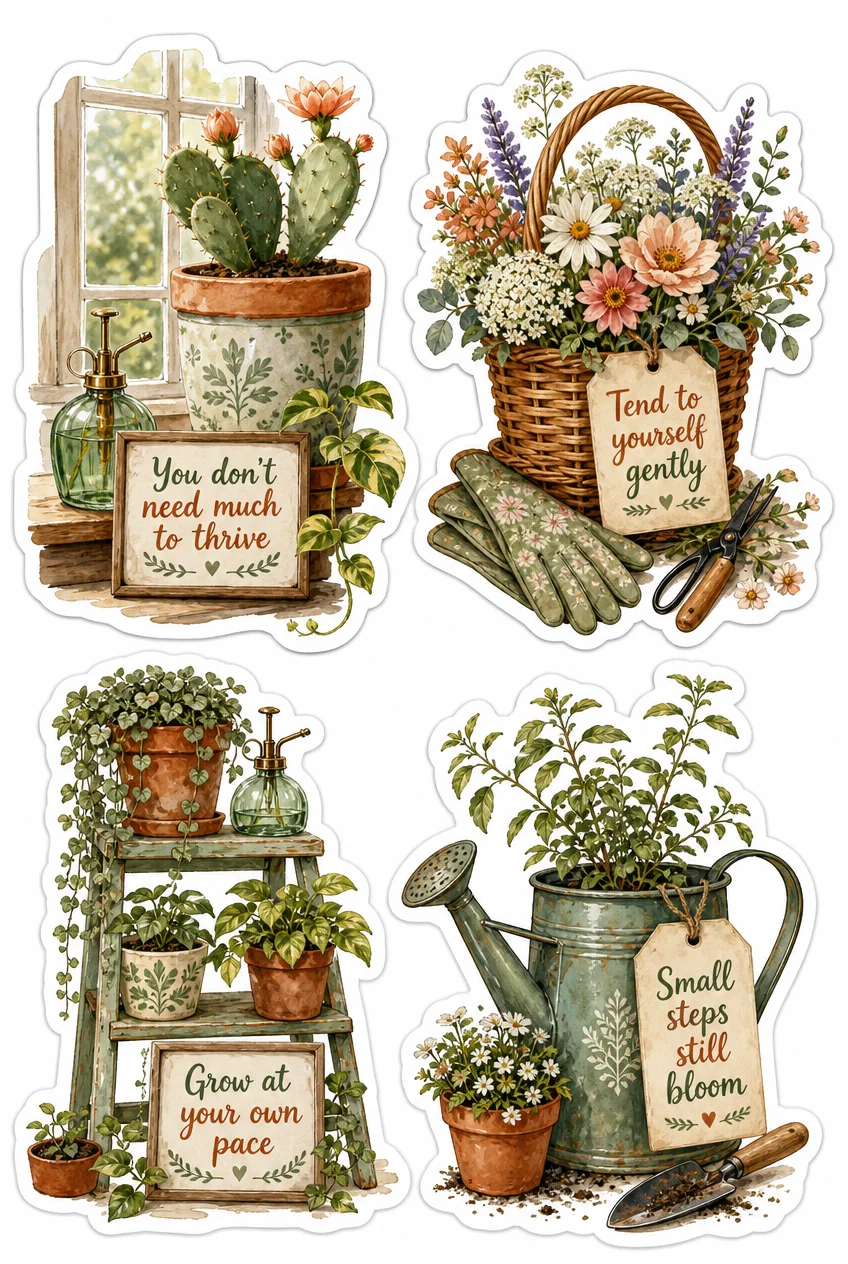 Tend To Yourself Gently & Grow Botanical Sticker Sheet 02