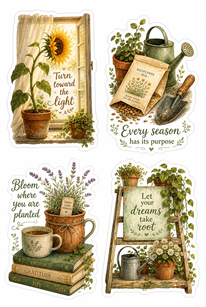 Turn Toward The Light & Dreams Botanical Sticker Sheet 04