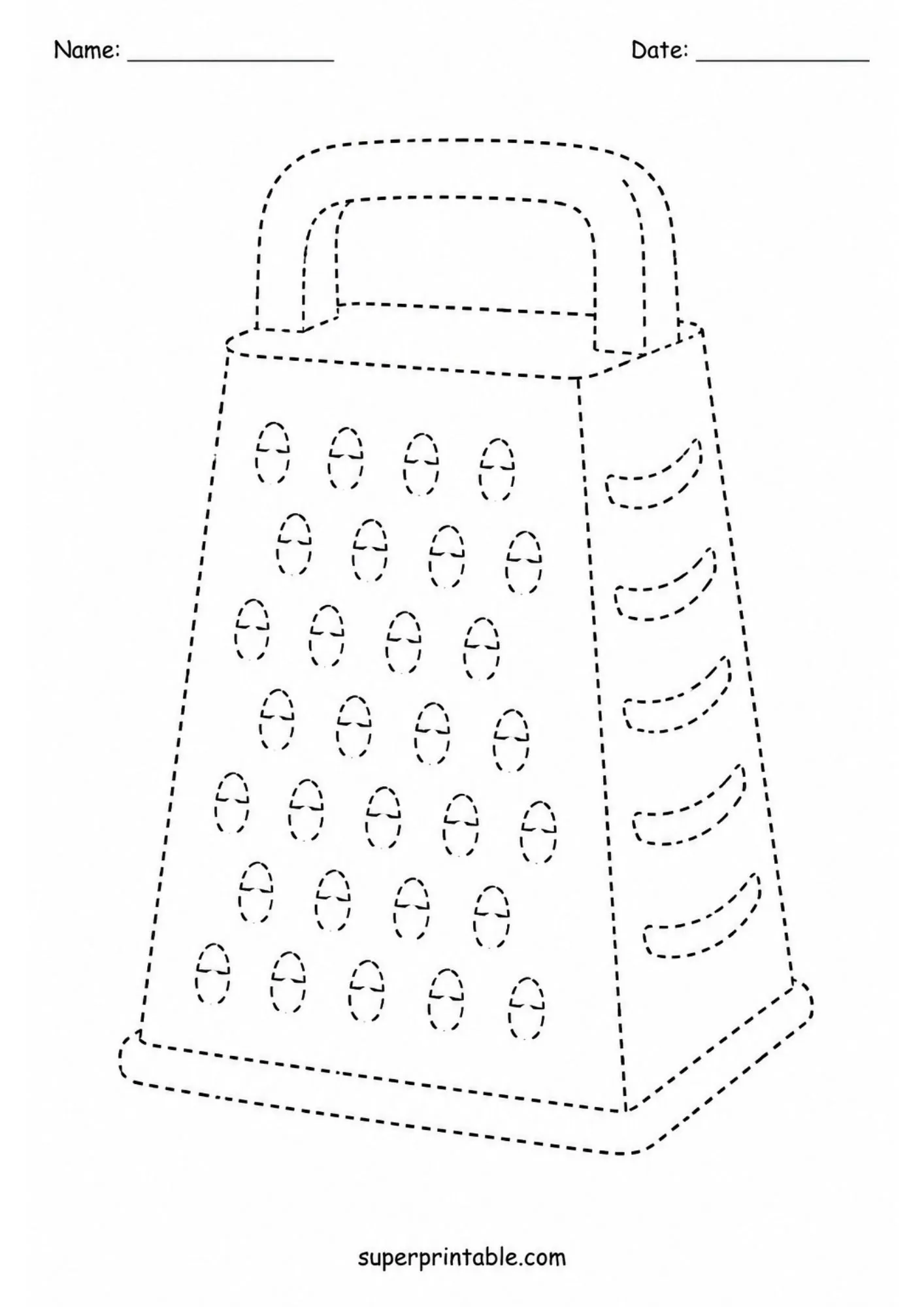 Four-sided box cheese grater line tracing sheet for kitchen and pizza crafts.