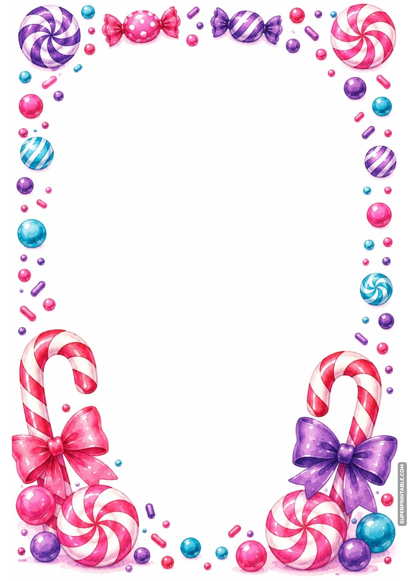Sweet border template with two ribbon-adorned candy canes in the bottom corners.