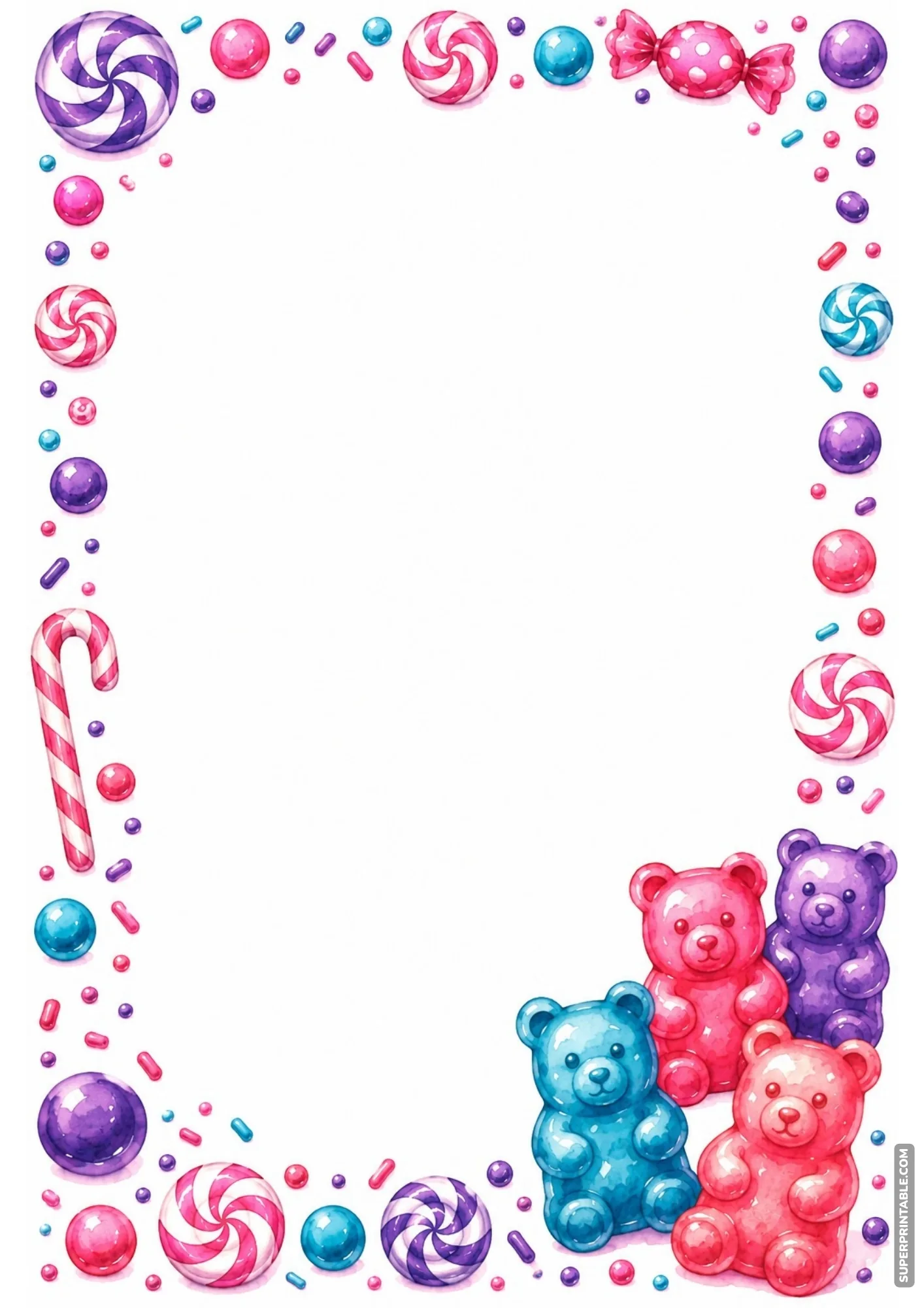 candy shop washed border pages with gummy bears