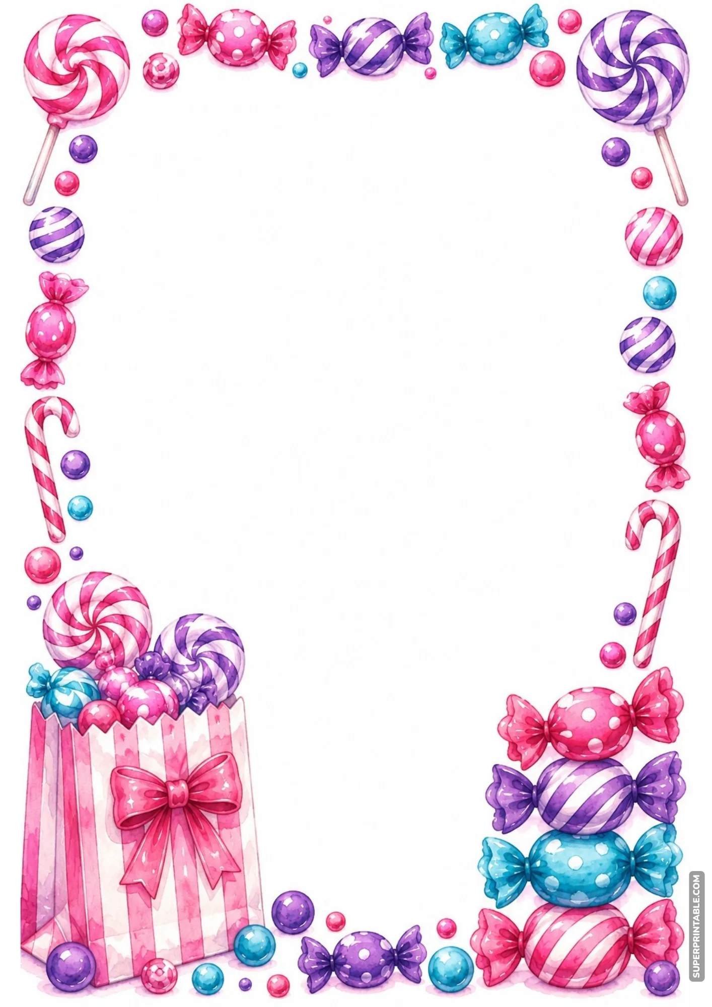 candy shop washed border pages with sweet treat bag