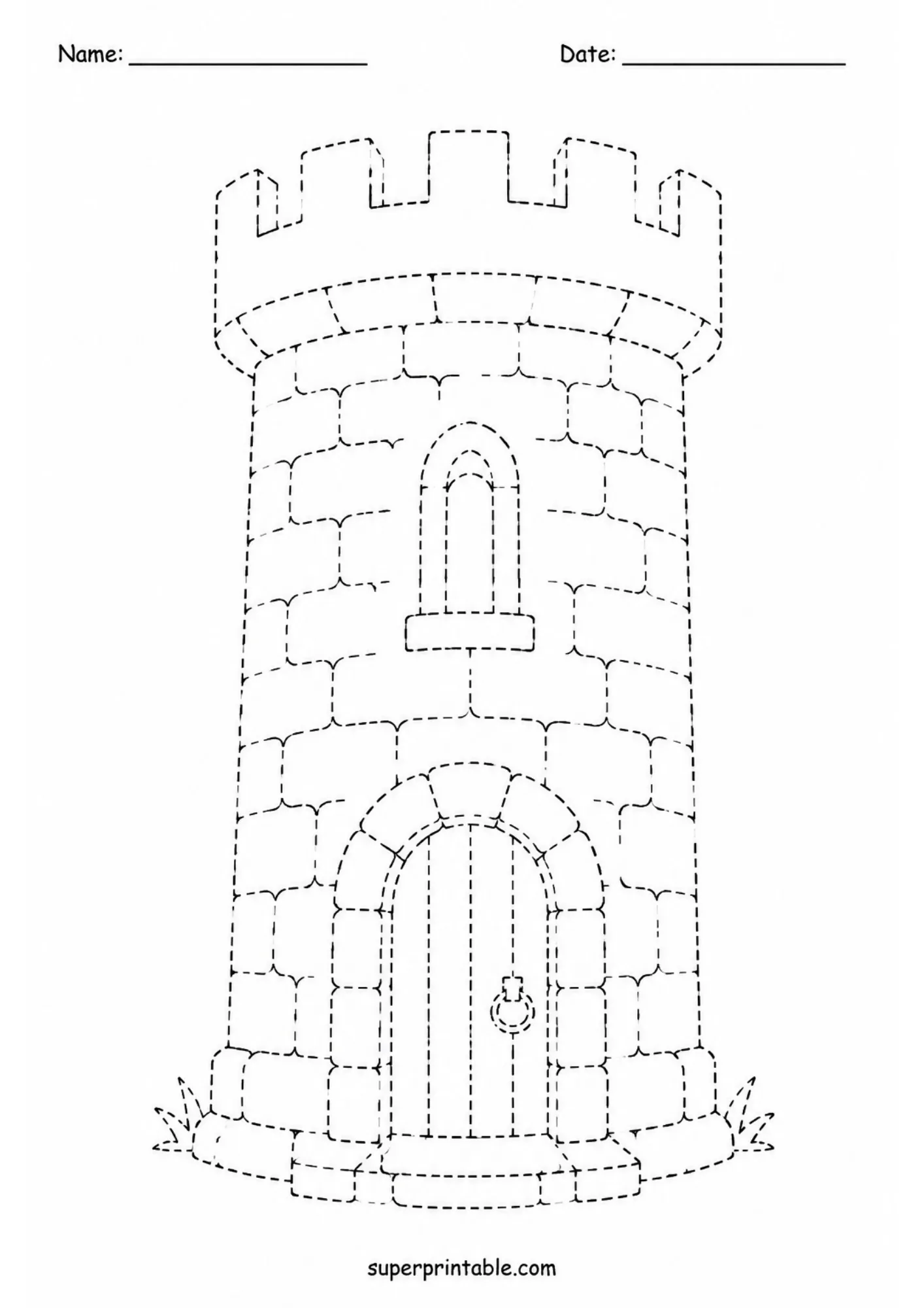 Free printable castle tower included in these castle tracing pages.