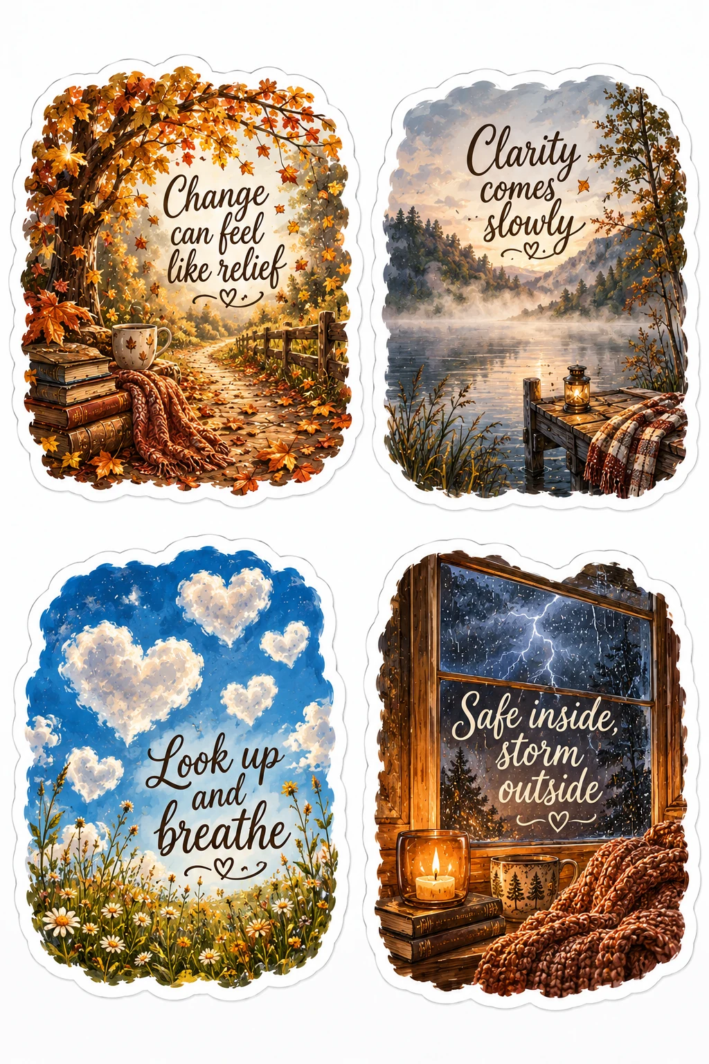 Change Relief Clarity Comes Slowly Storm Sheet featuring scenic nature landscapes, peaceful weather aesthetic, seasonal changes, and calm quotes.