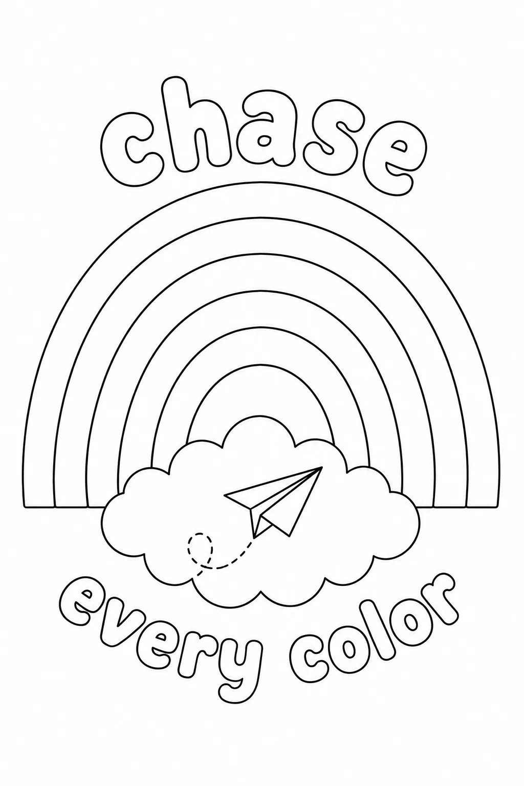 Chase Every Color rainbow page with a paper airplane in the cloud