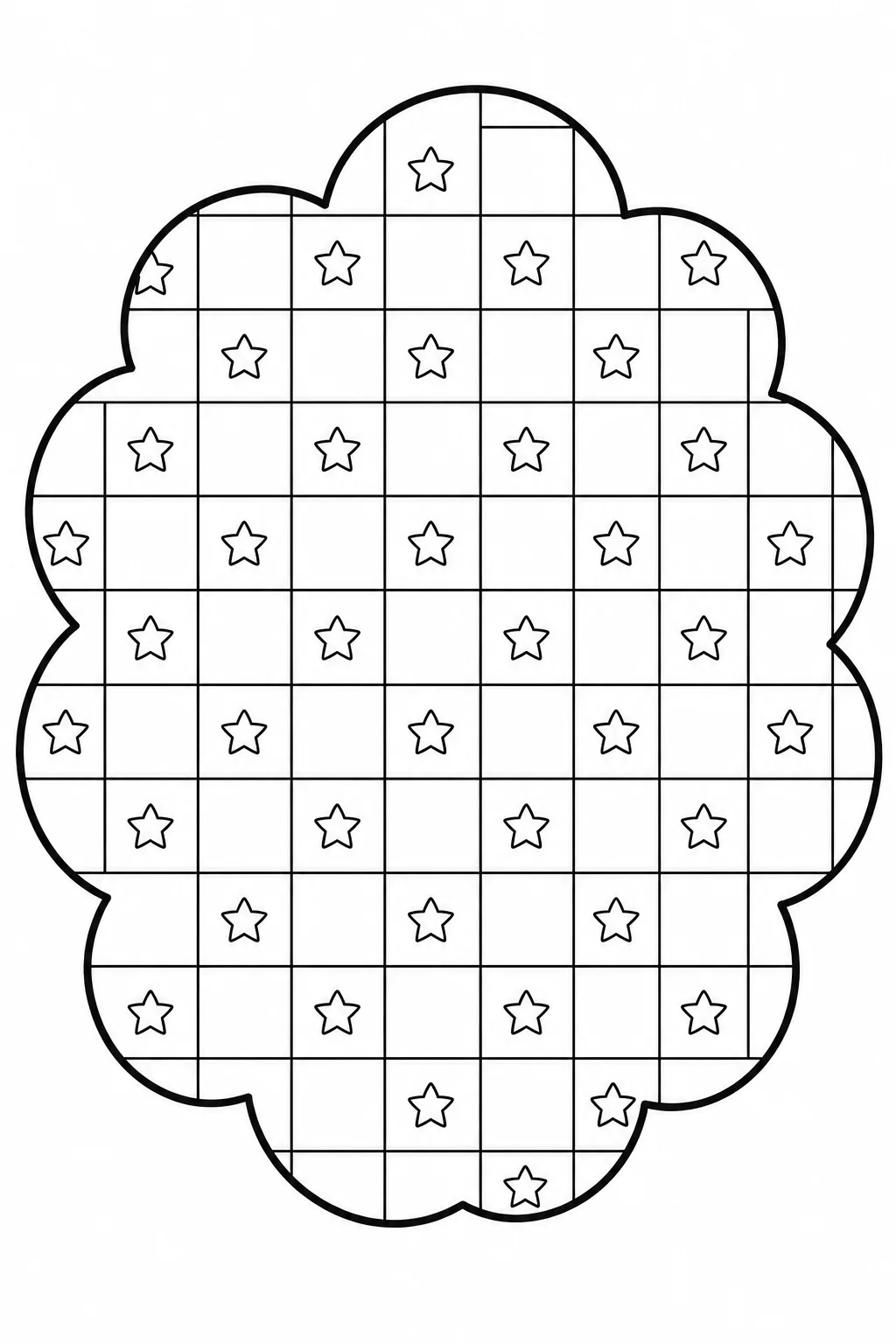 Square checkerboard grid pattern with stars inside a cloud shape.