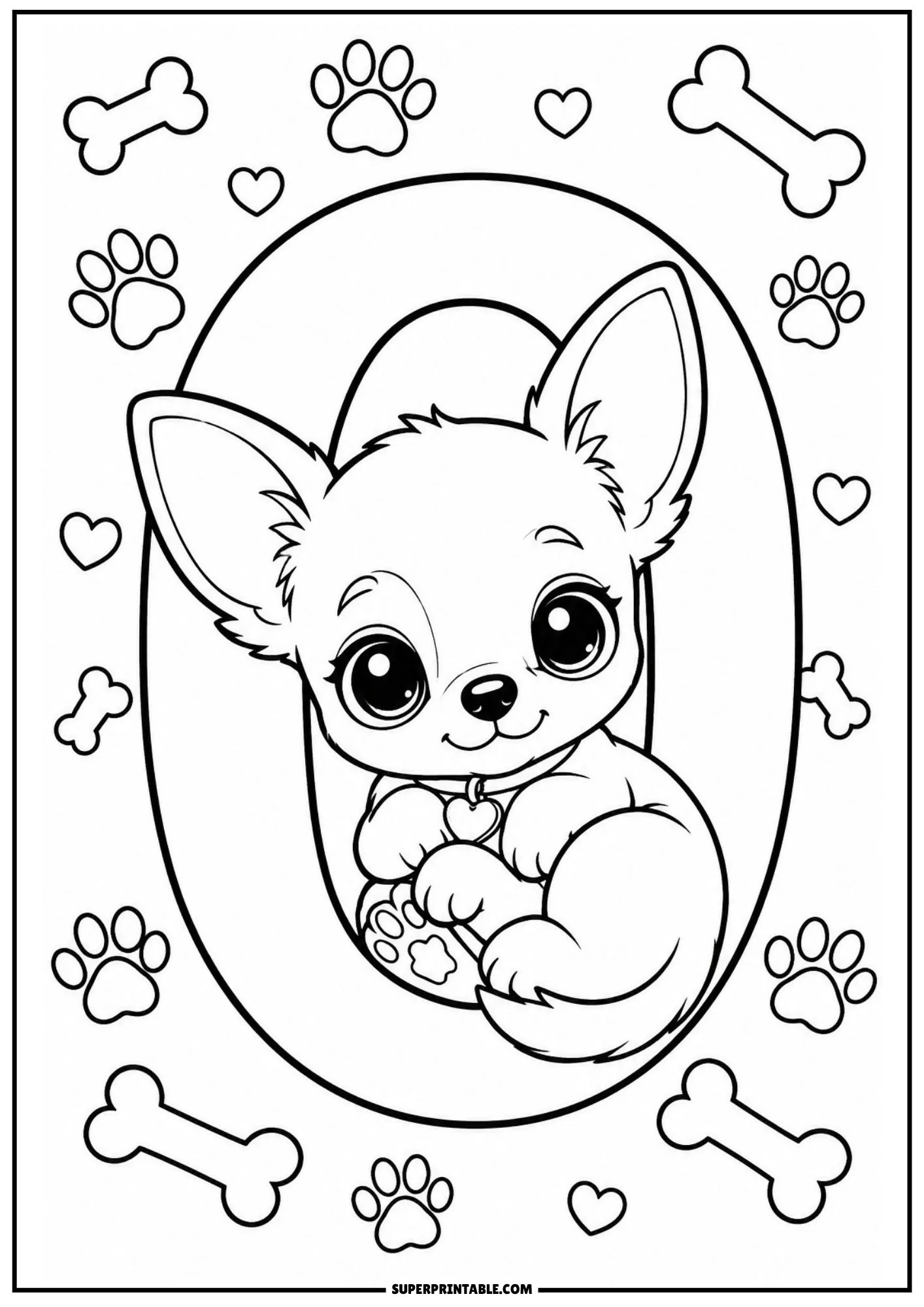chihuahua numbers coloring pages featuring cute puppy inside number zero