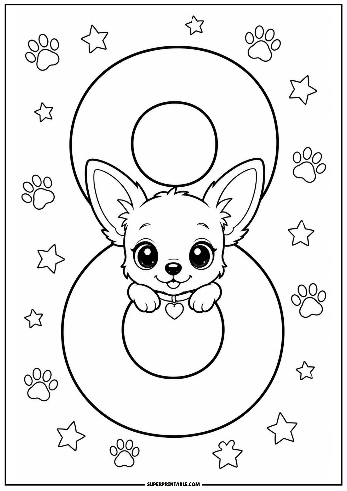 chihuahua numbers coloring pages with puppy head peeking through number eight