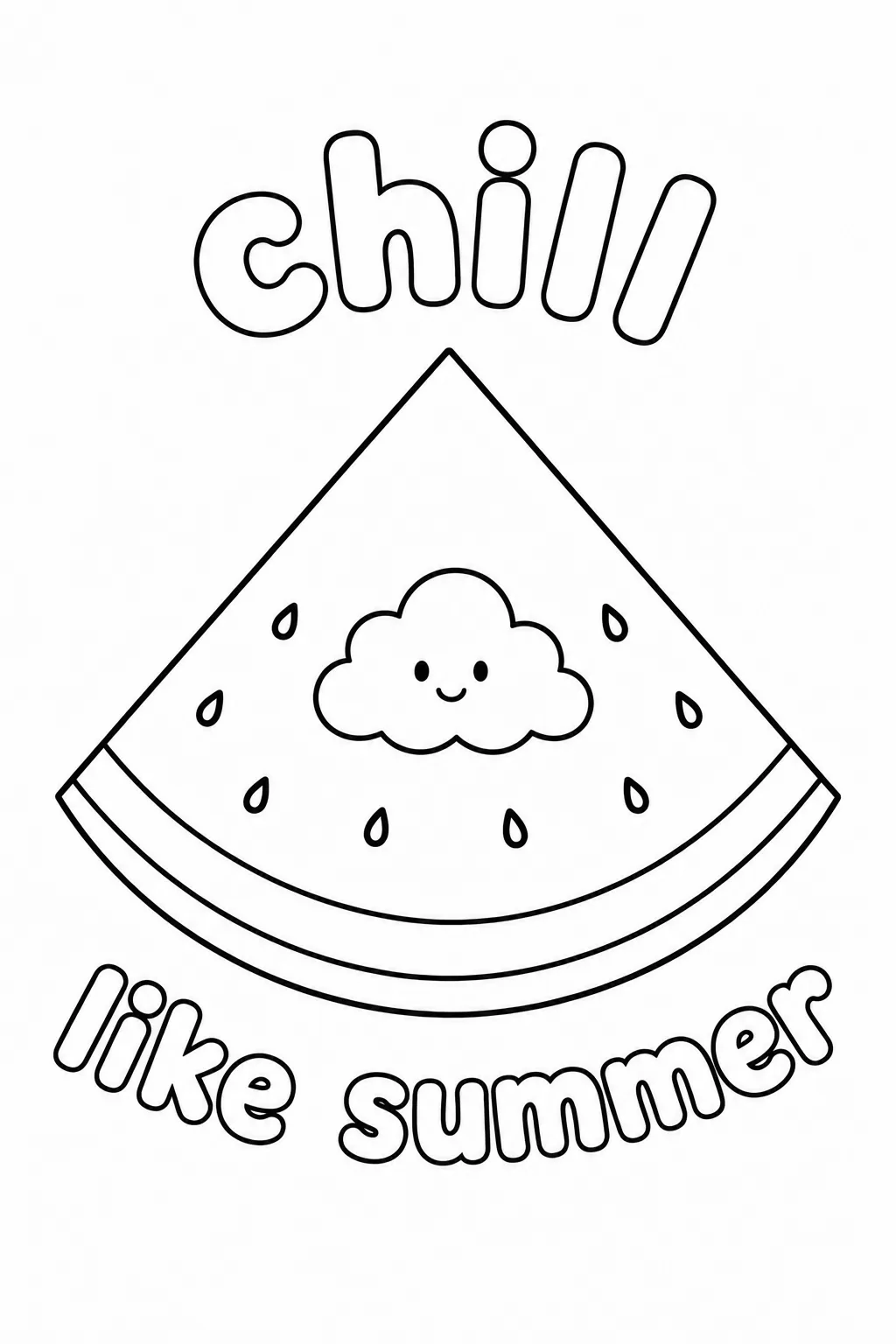 Cute cloud character on a watermelon slice line art outline to color.