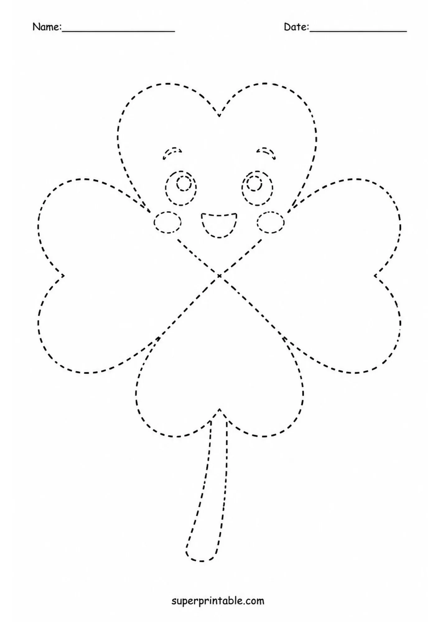 Cute four-leaf clover plant tracing worksheets for kids.