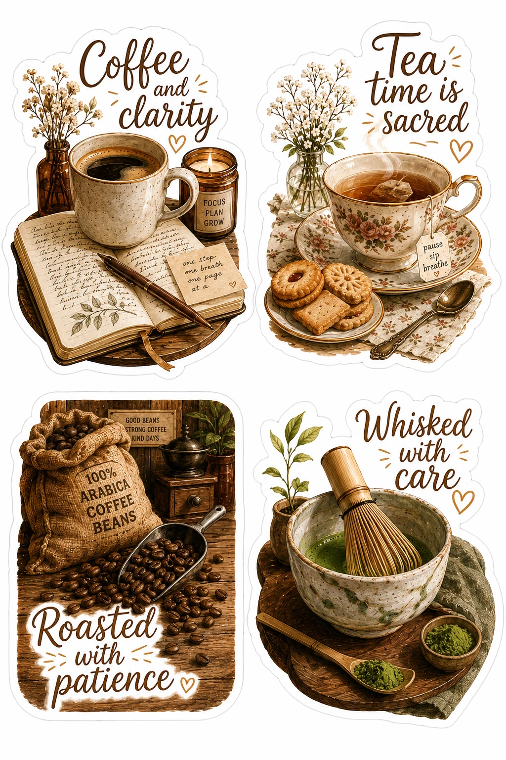 Coffee Clarity Tea Time Sacred Whisked Care Sheet featuring cozy coffee aesthetic, tea time rituals, espresso drinks, and bakery cafes.