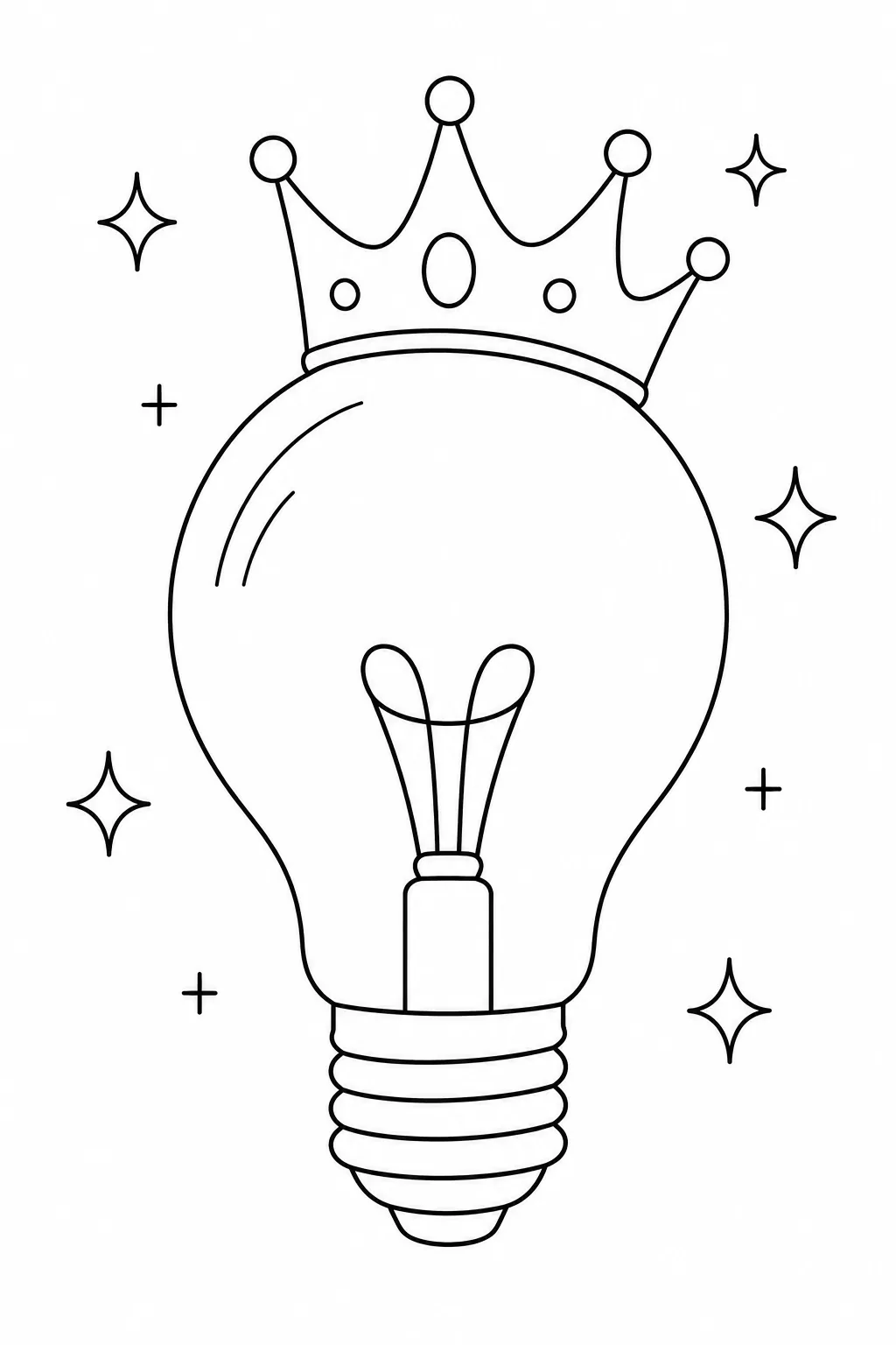 Regal light bulb topped with a majestic five-pointed royal crown and surrounding sparkle icons.