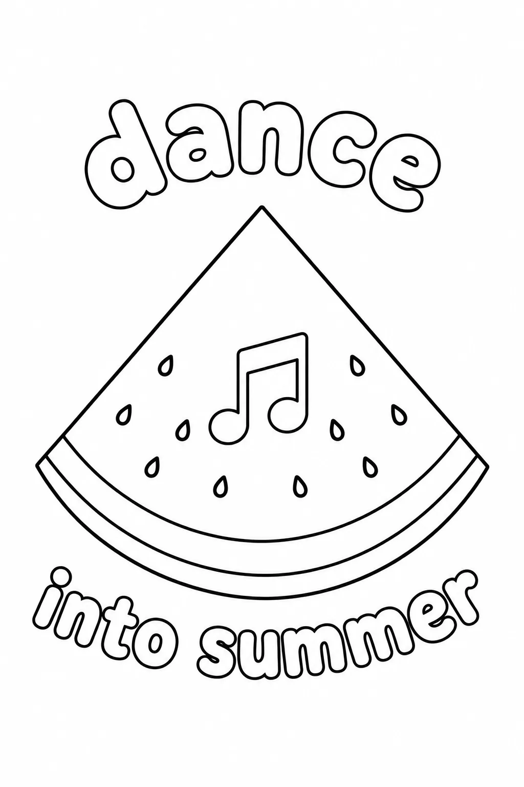 Musical note design centered in a watermelon slice printable coloring illustration.