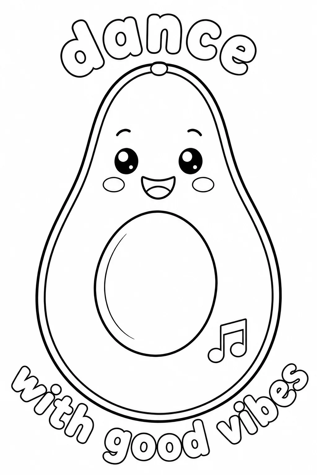 Happy avocado featuring a music note and dance with good vibes.