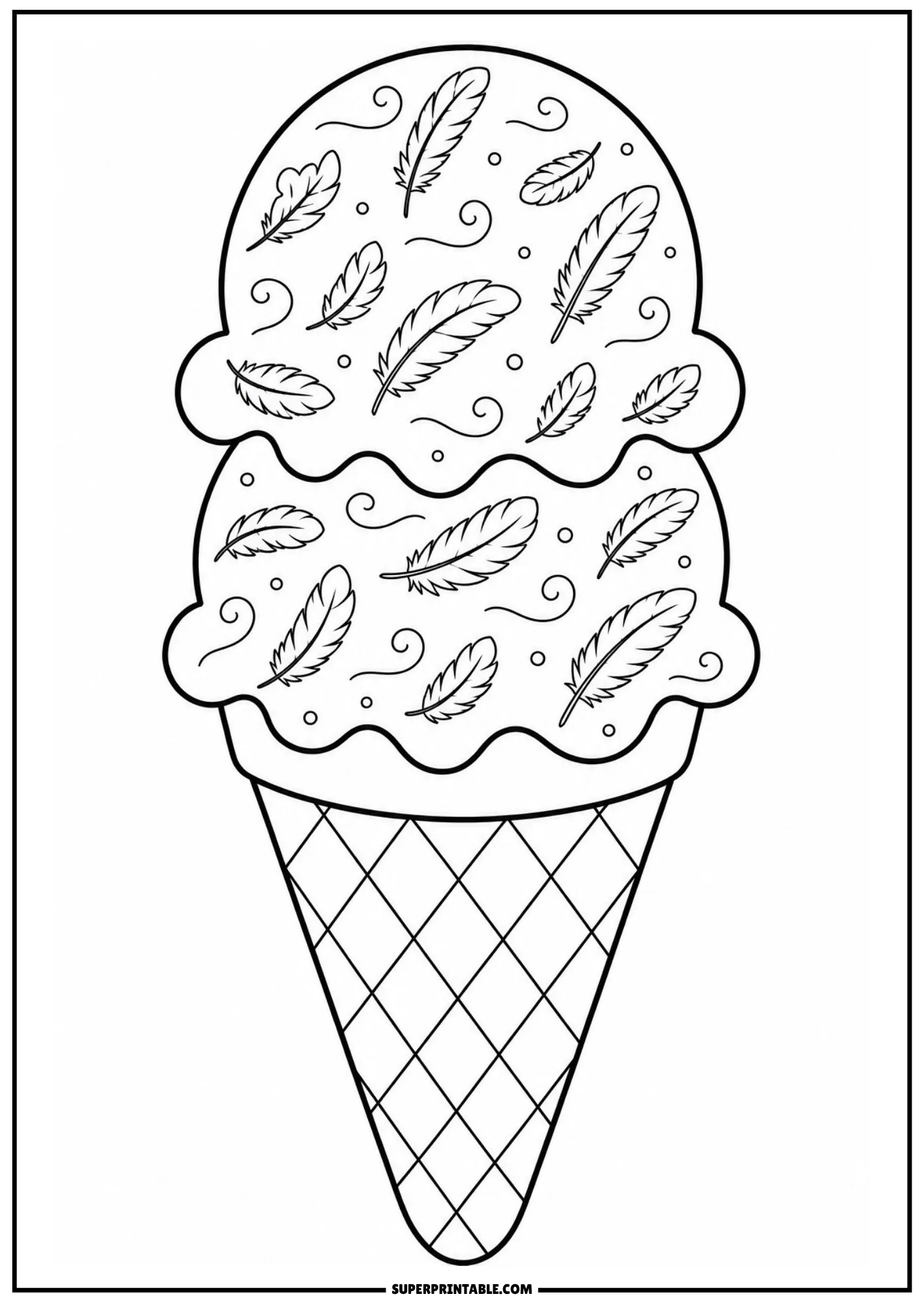Detailed flower filled ice cream cone with many blooms for children to color