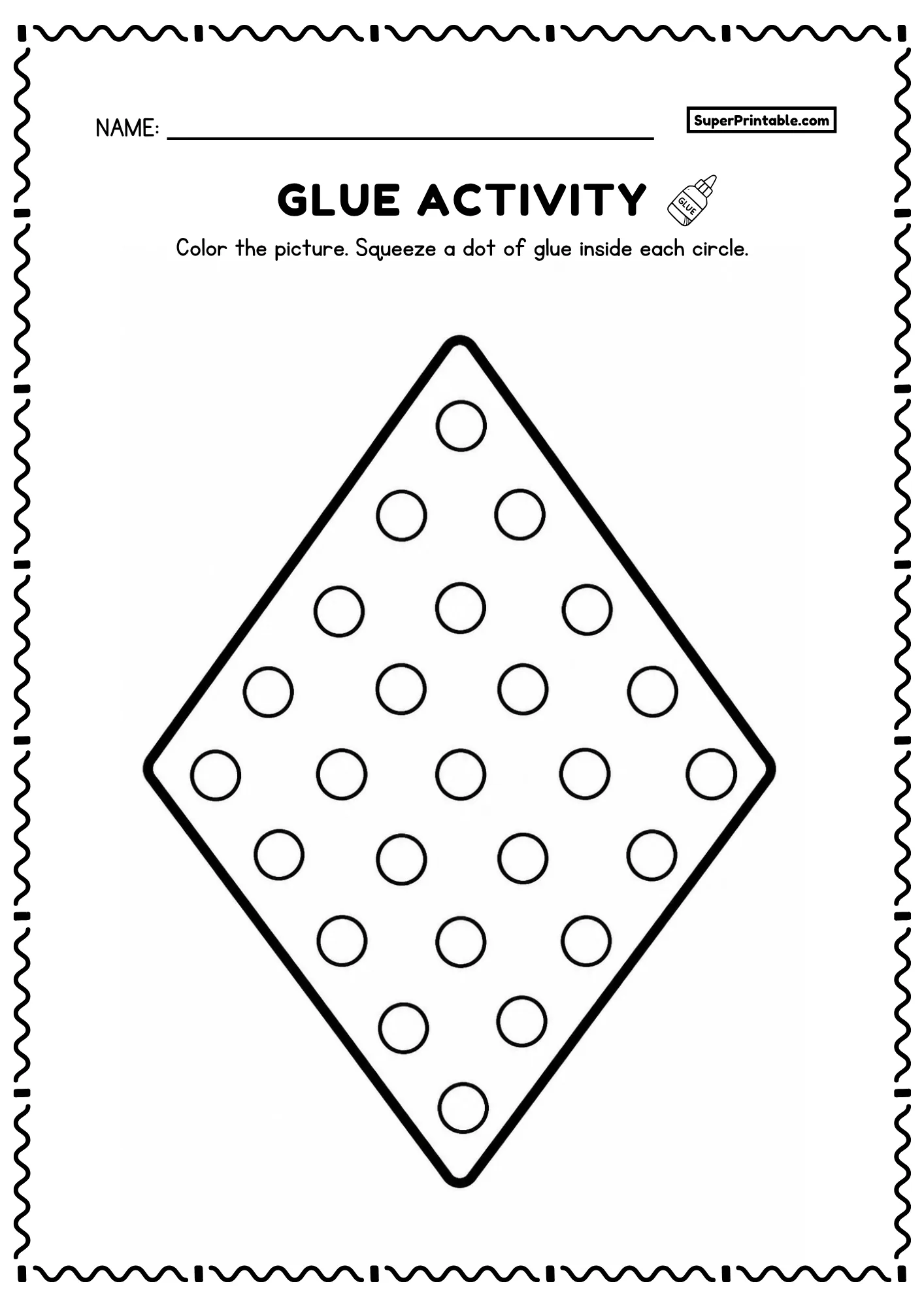 Diamond outline with rows of circles for an early learning glue activity