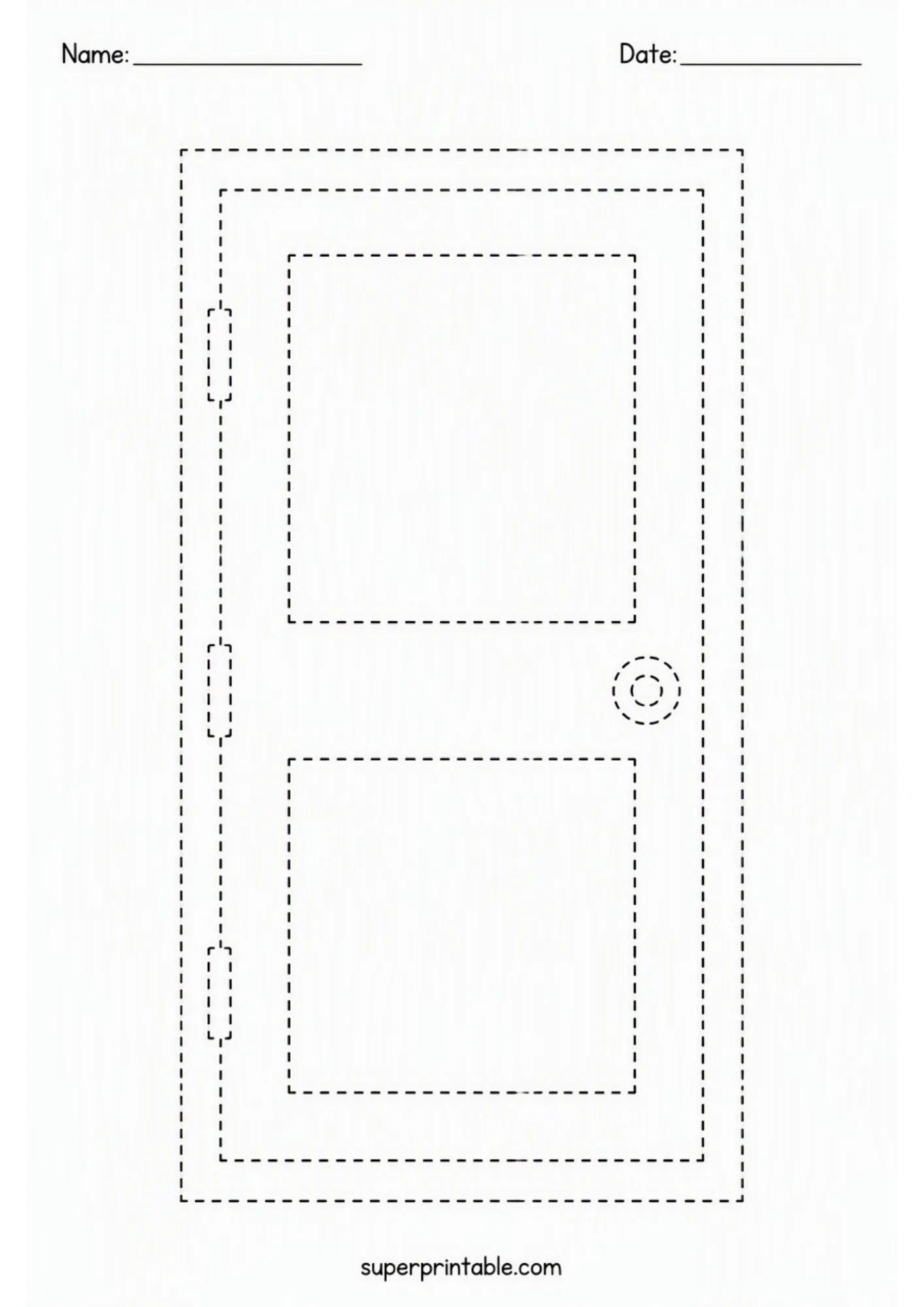 Dashed line illustration of a rectangular door to trace.