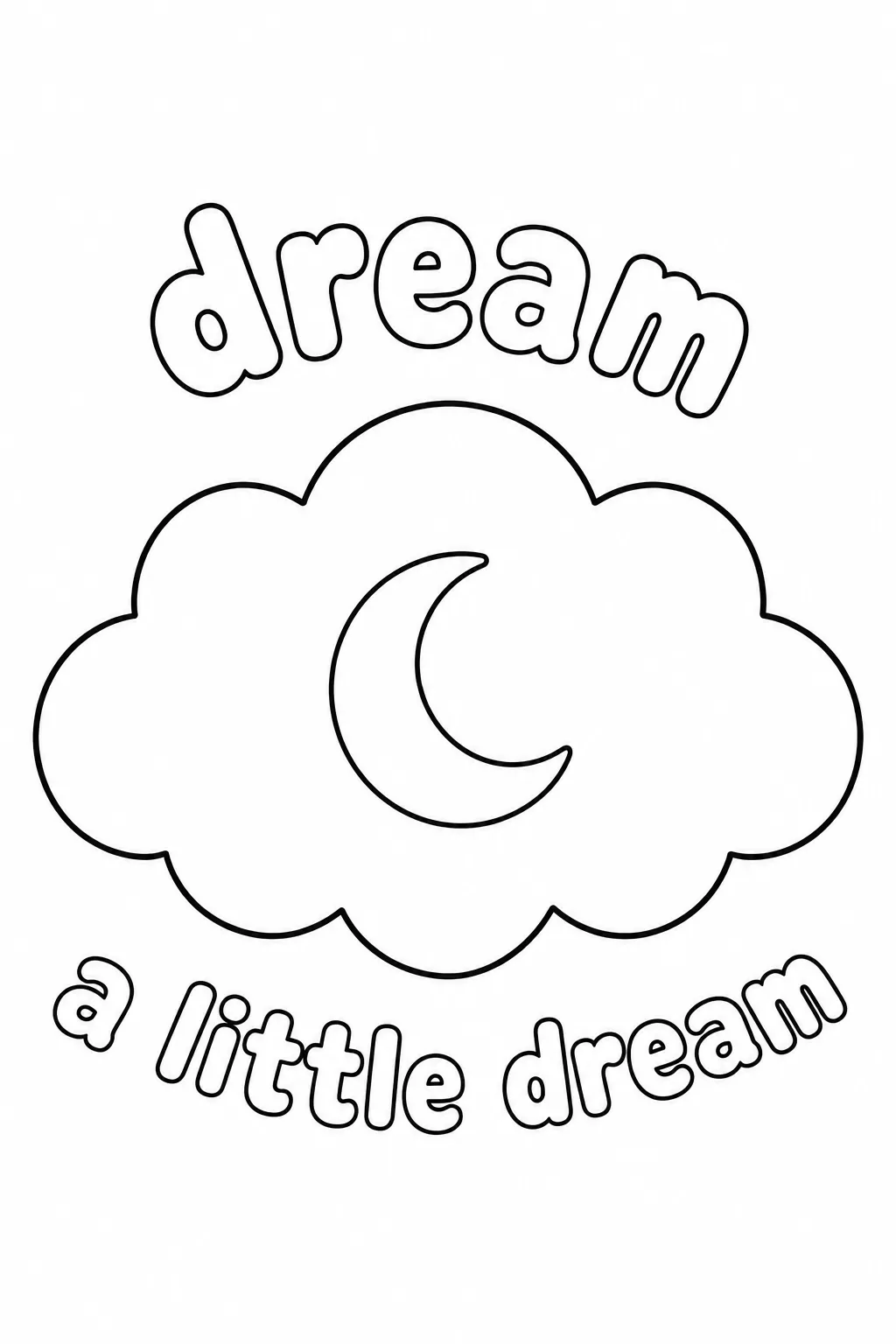 Simple crescent moon in a cloud accompanied by dream a little dream.