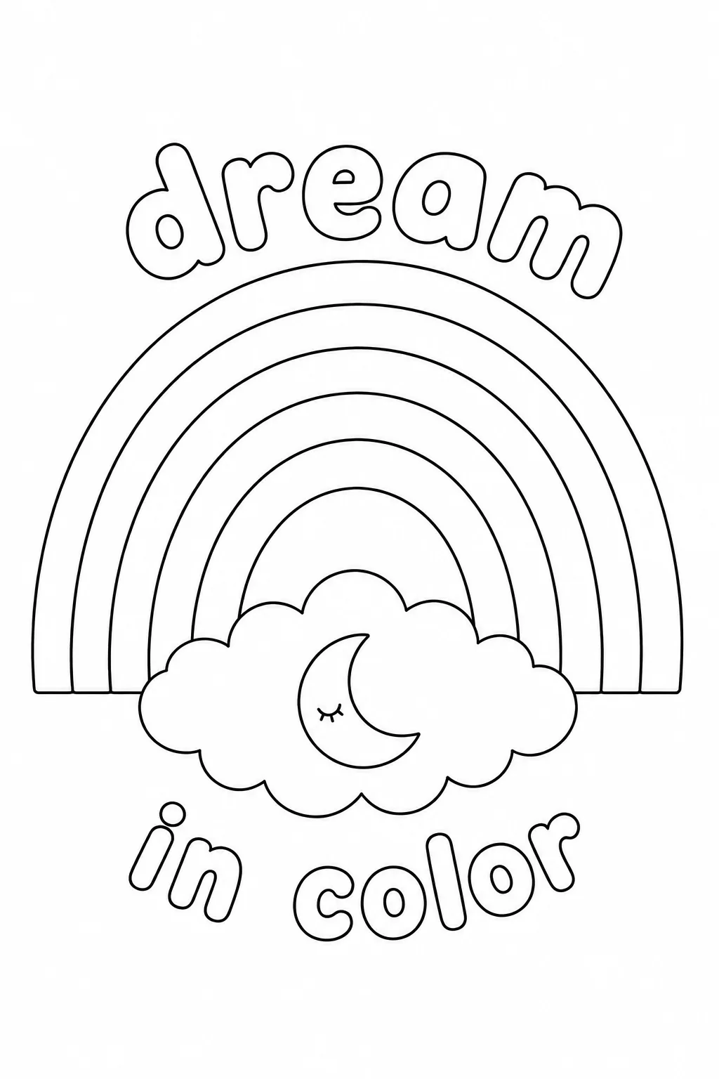 Dream in Color rainbow page with a crescent moon inside the cloud