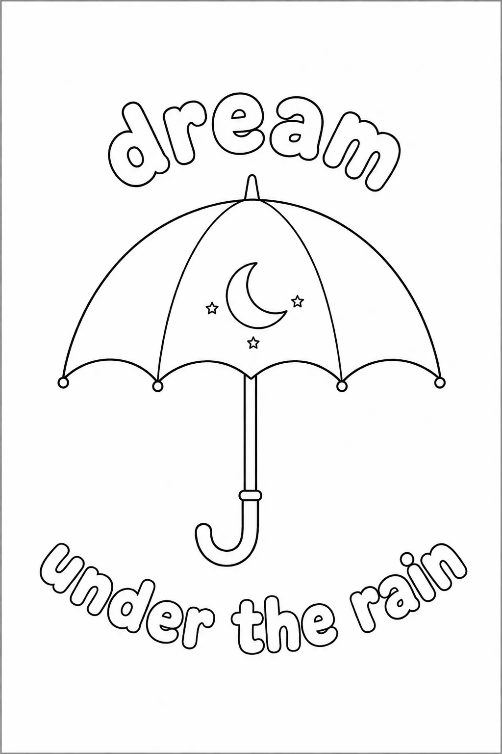 Crescent moon and stars on a parasol with dream under the rain.