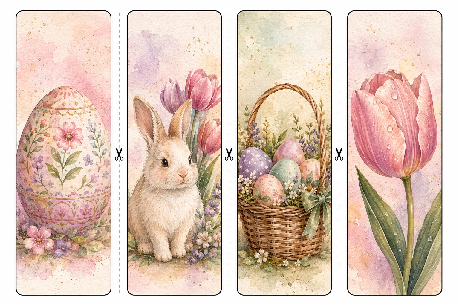 Printable Easter bookmarks sheet 1, painted egg and bunny