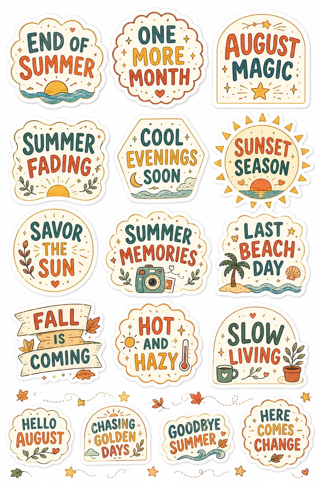 End of Summer August Magic Stickers featuring daily motivation, praise badges, daily affirmations, and school rewards.