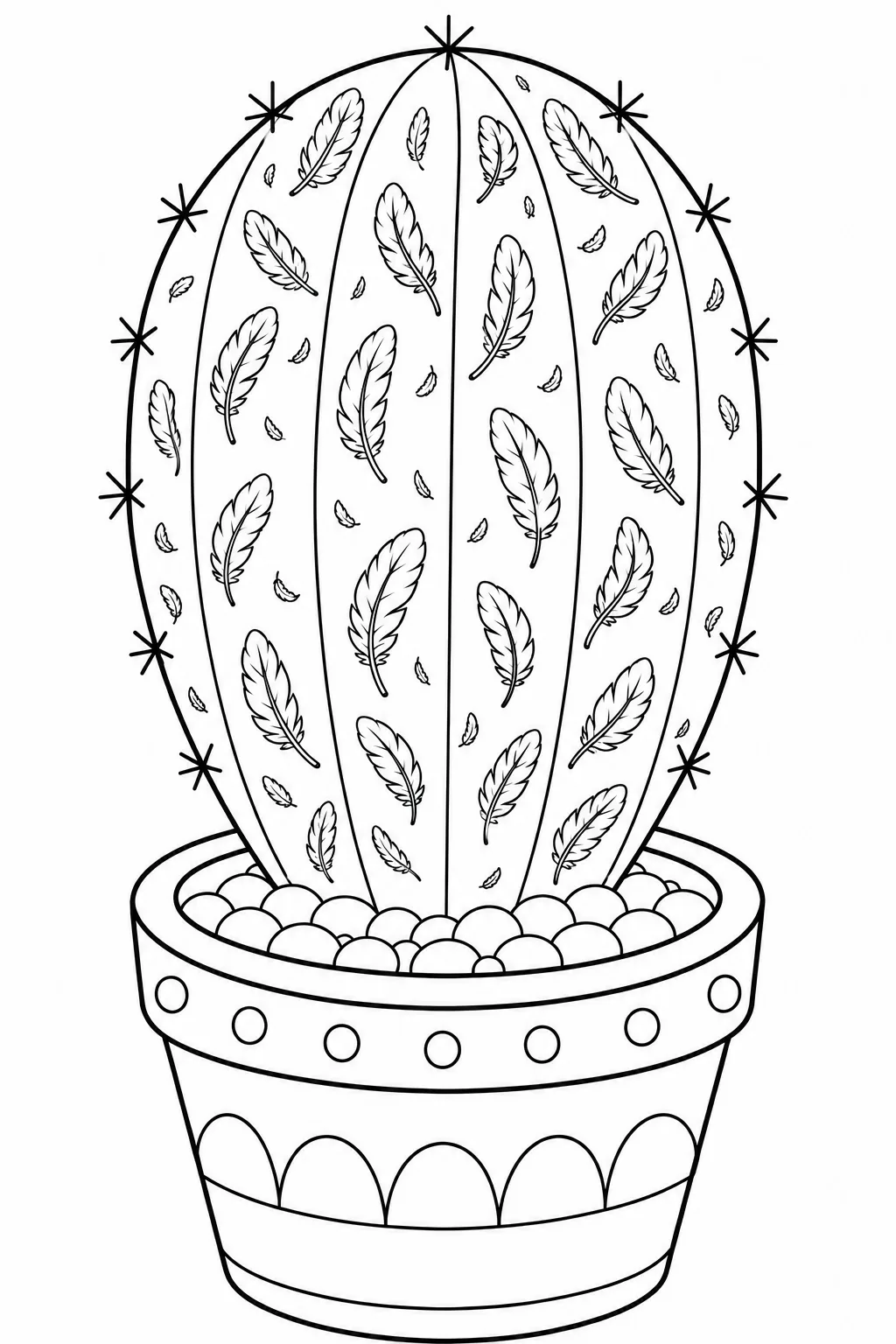 Soft detailed bird feathers drifting downwards on a cactus.