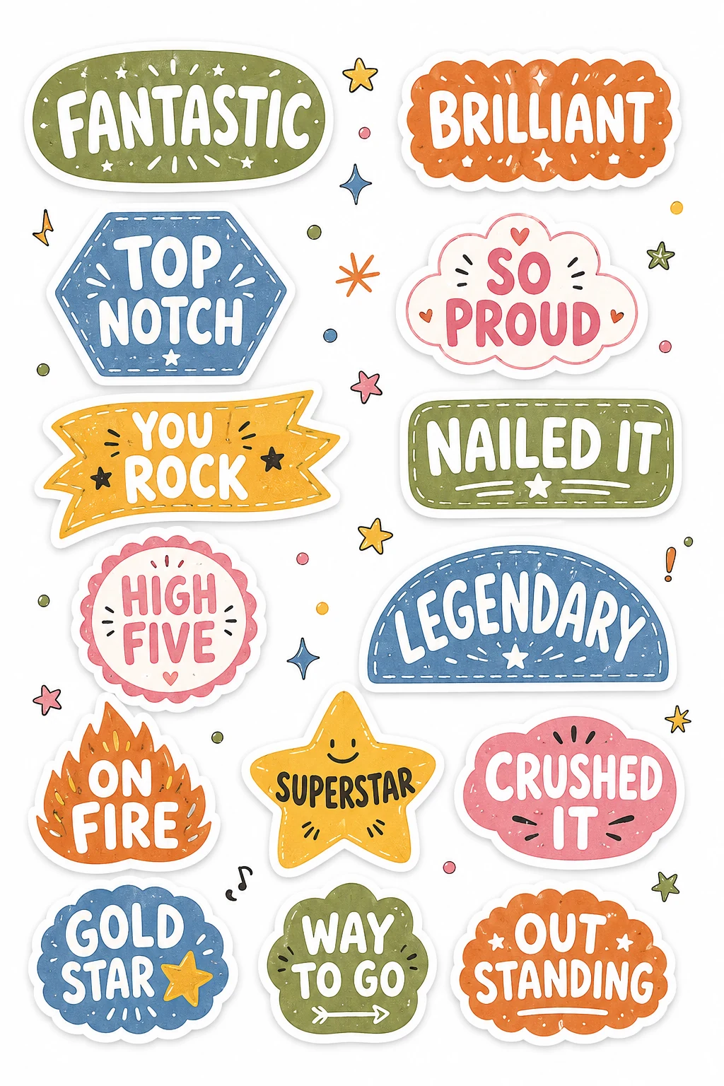 Fantastic Brilliant Top Notch Reward Stickers featuring daily motivation, praise badges, daily affirmations, and school rewards.