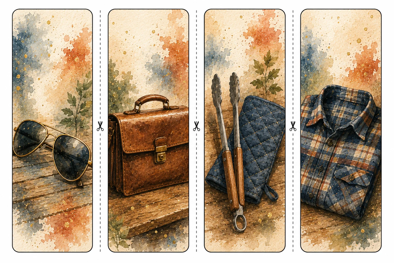 Printable Father's Day bookmarks sheet 3, aviator sunglasses and flannel