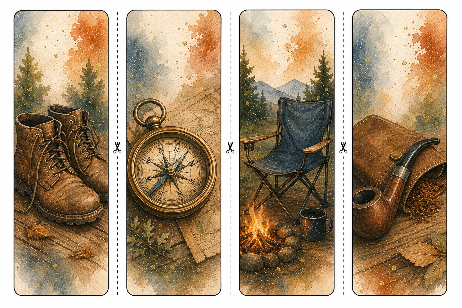 Printable Father's Day bookmarks sheet 6, work boots and campfire