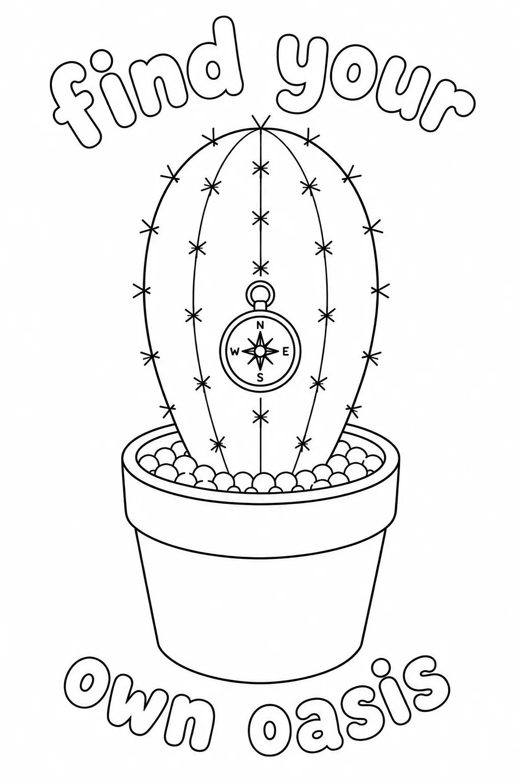 Navigational compass inside a potted cactus outline.