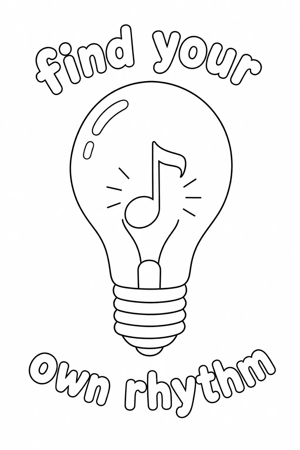Musical note filament inside a light bulb with Find Your Own Rhythm text surrounding the bulb.