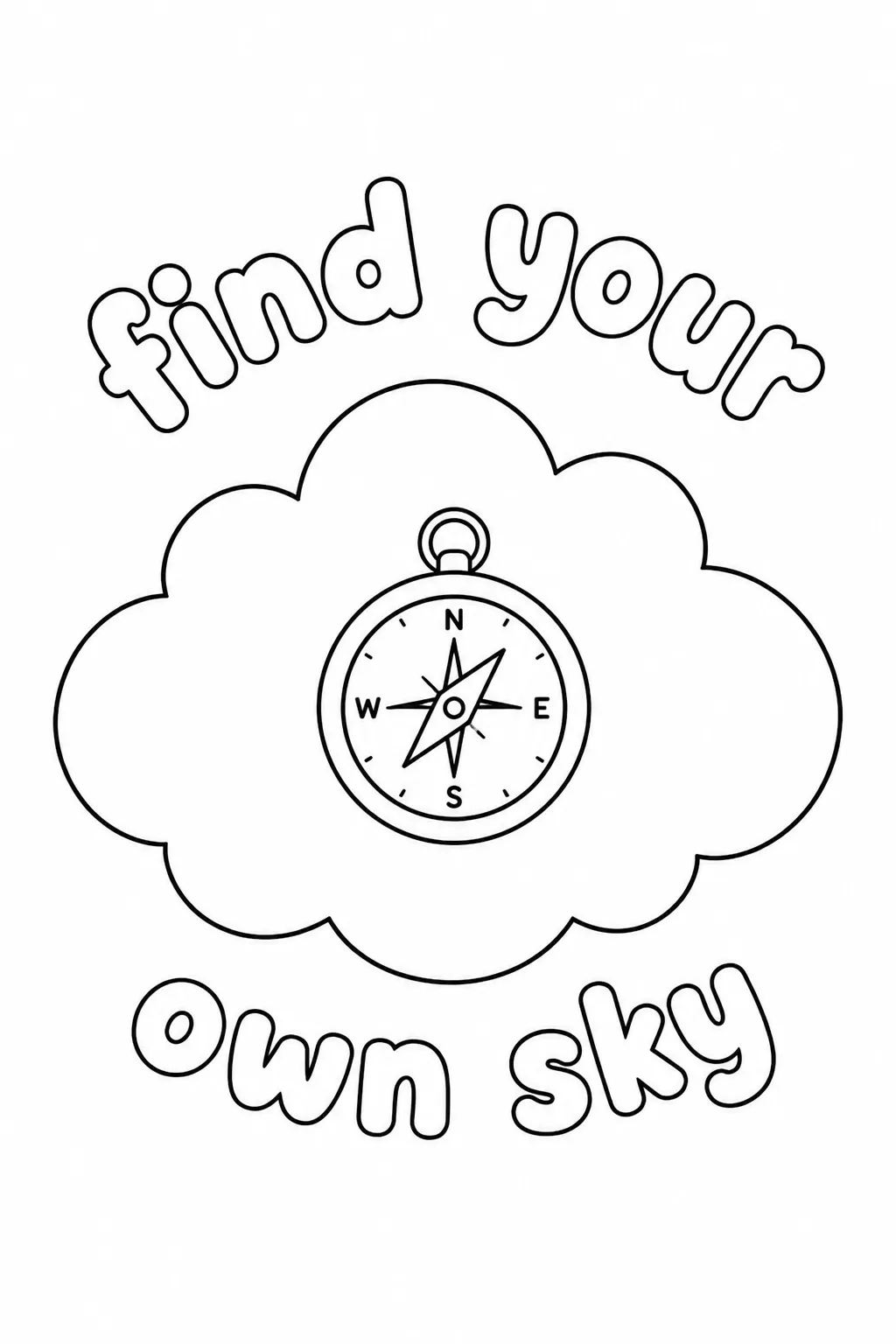 Cloud containing a navigational compass bordered by find your own sky.