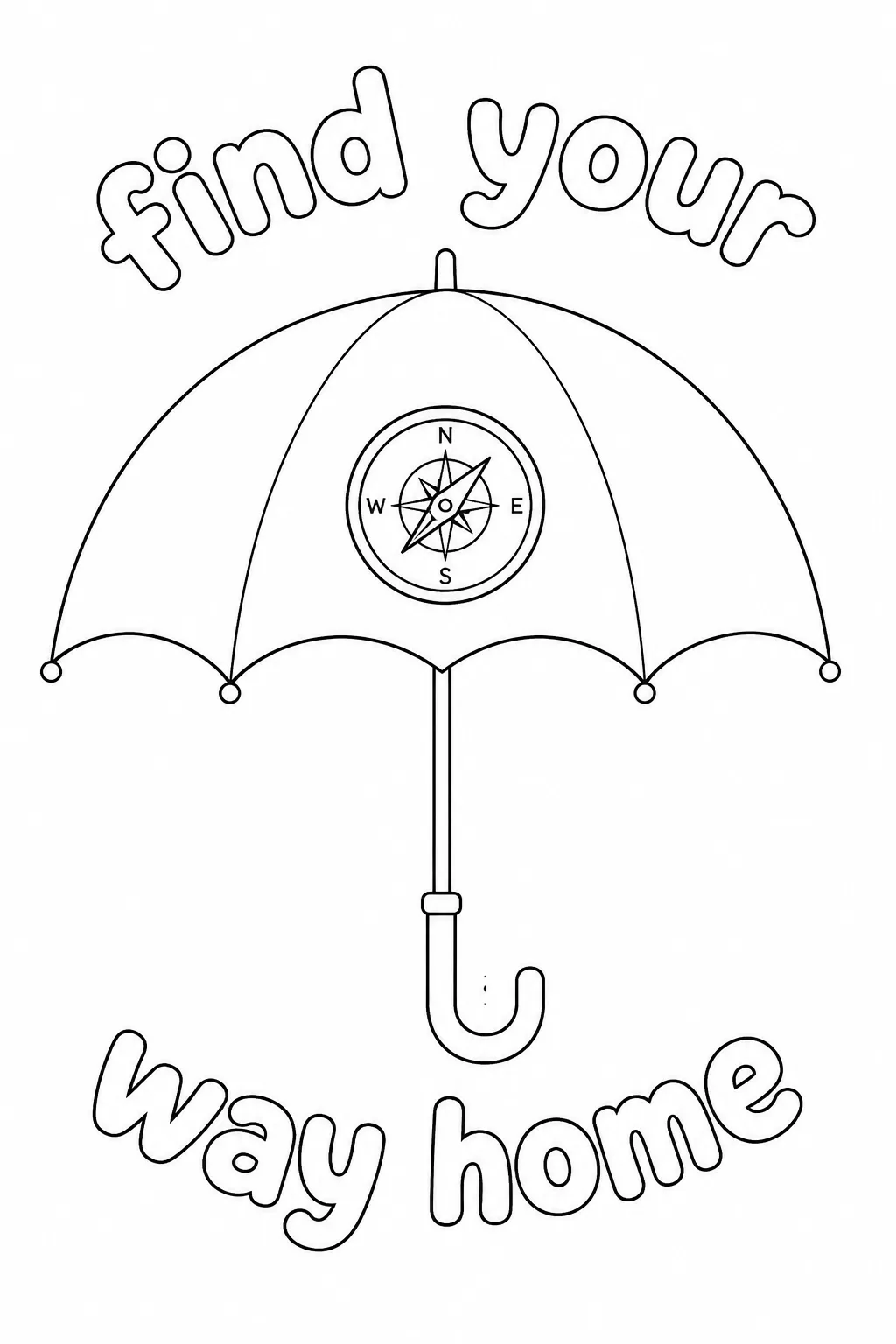 Navigational compass inside a rain canopy with way home letters.