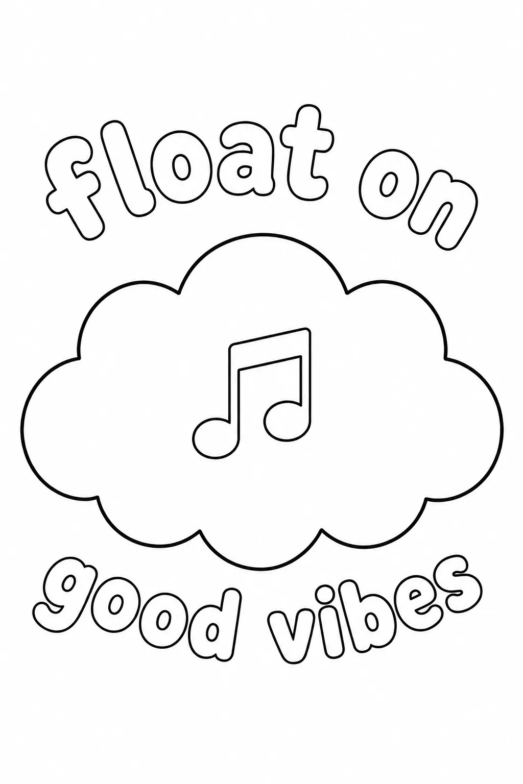 Cloud with a beamed musical note flanked by float on good vibes text.