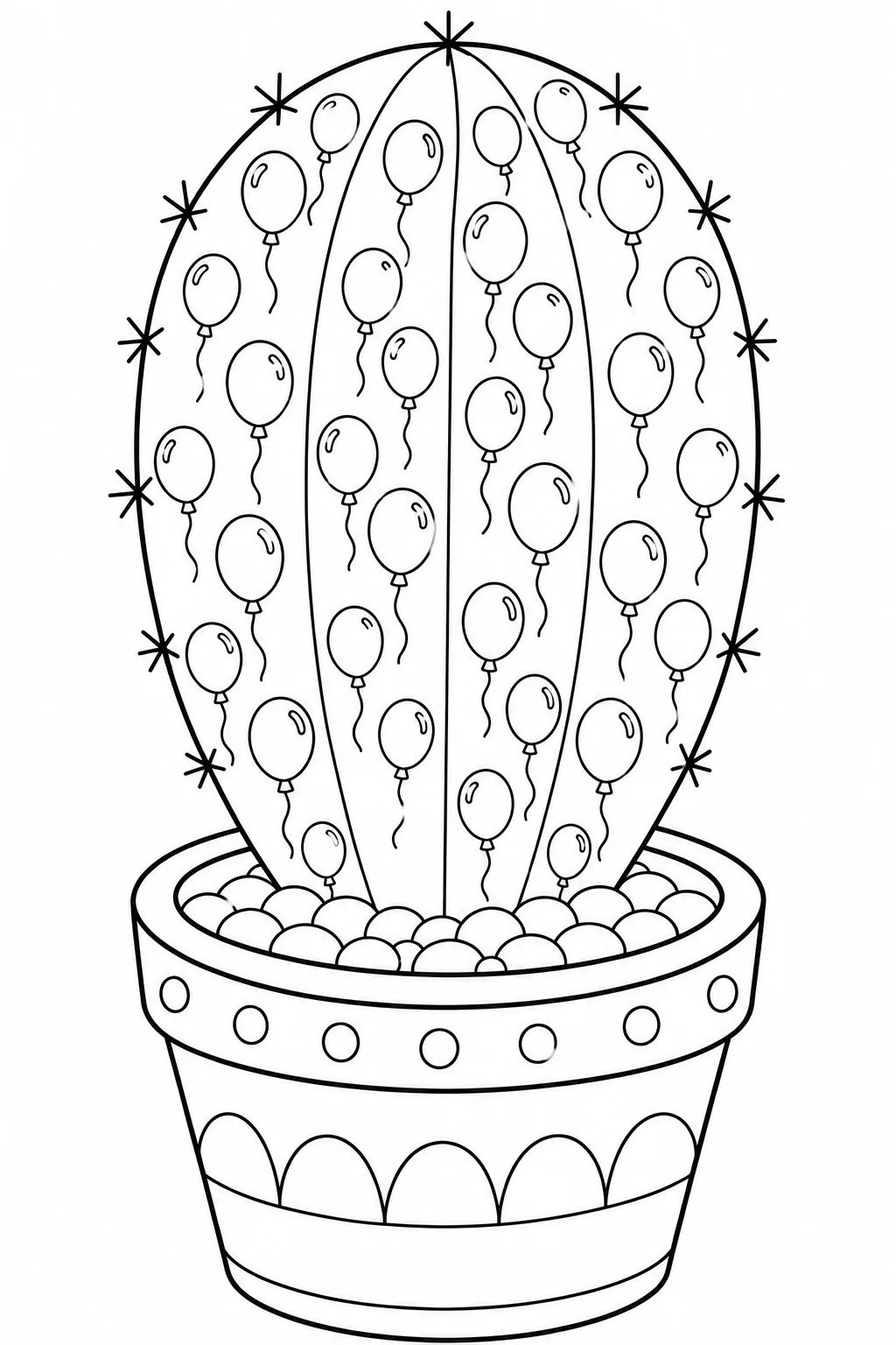 Cactus patterned with numerous floating balloons and strings.