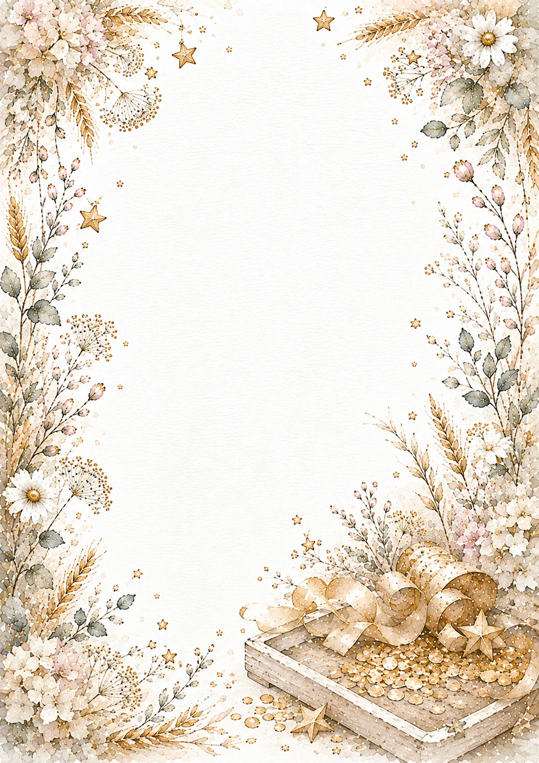 Elegant floral stationery featuring ribbon tray, confetti and festive botanical decorations.