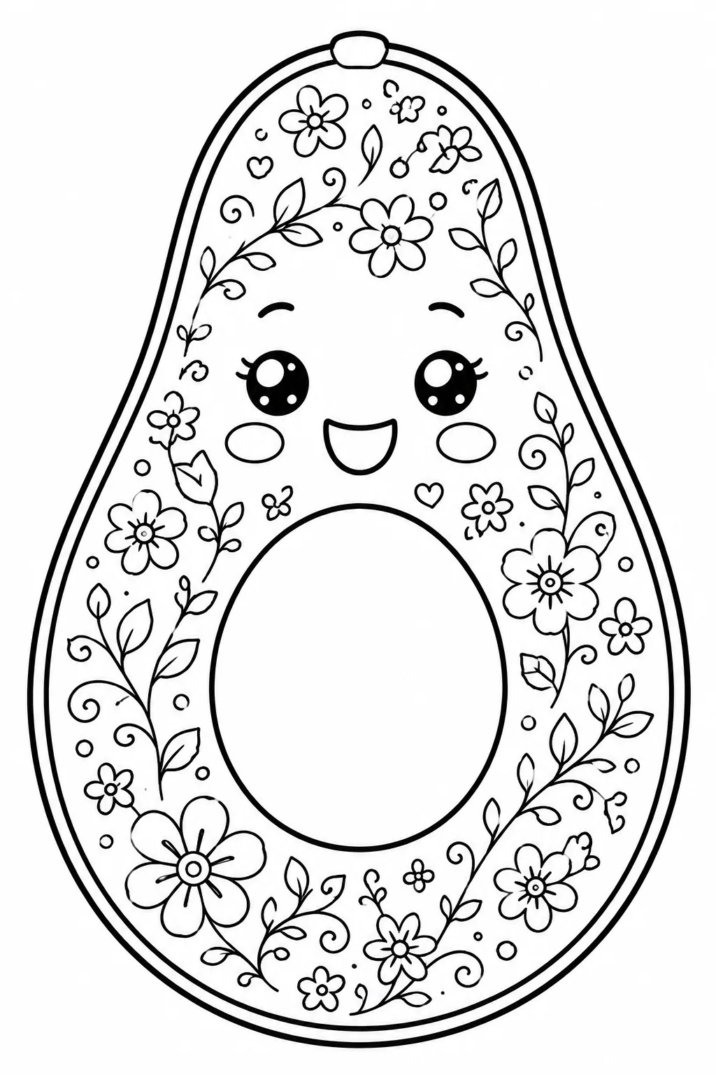 Avocado character covered in a beautiful floral and vine pattern.