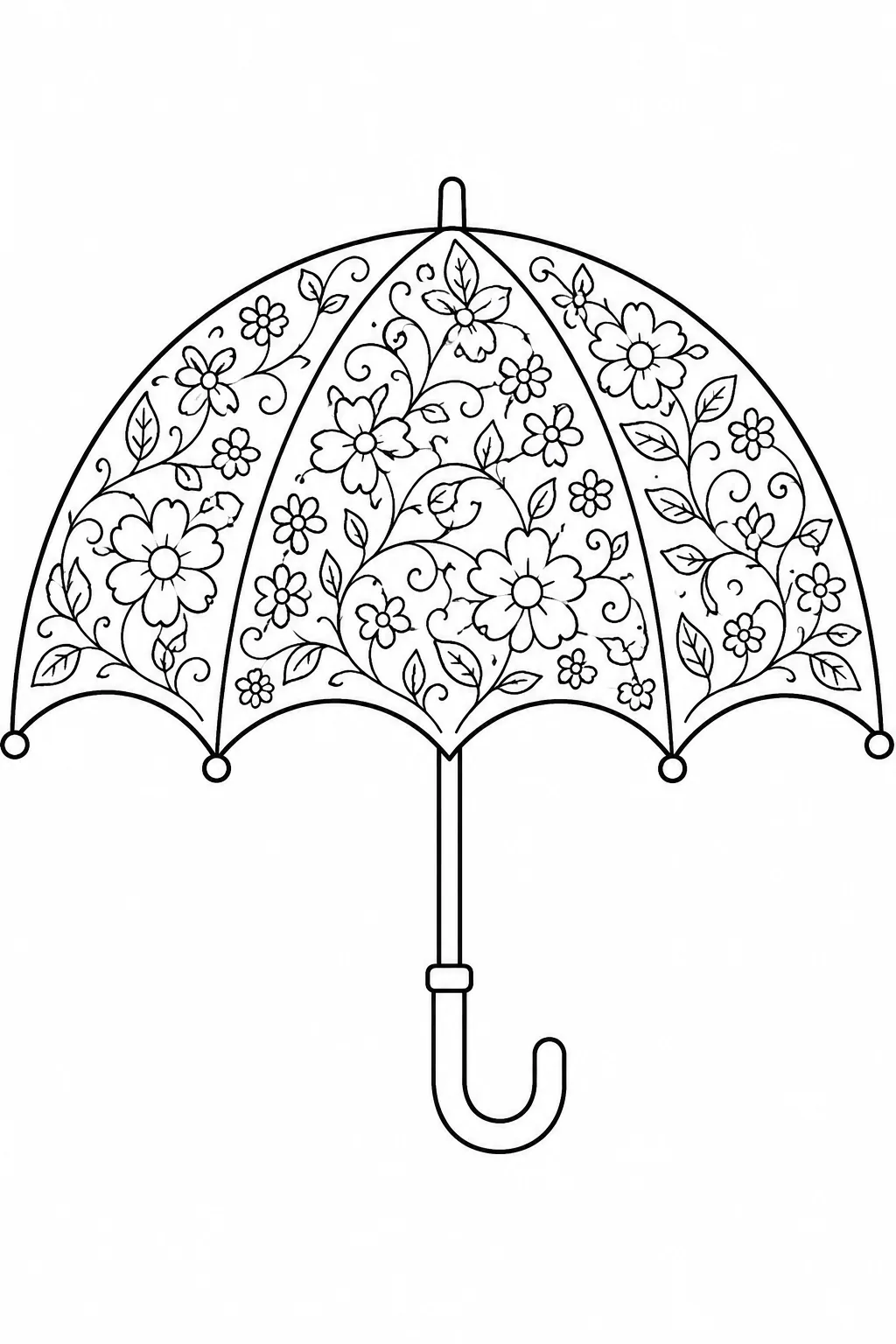 Intricate floral pattern with blooming flowers and winding vines.